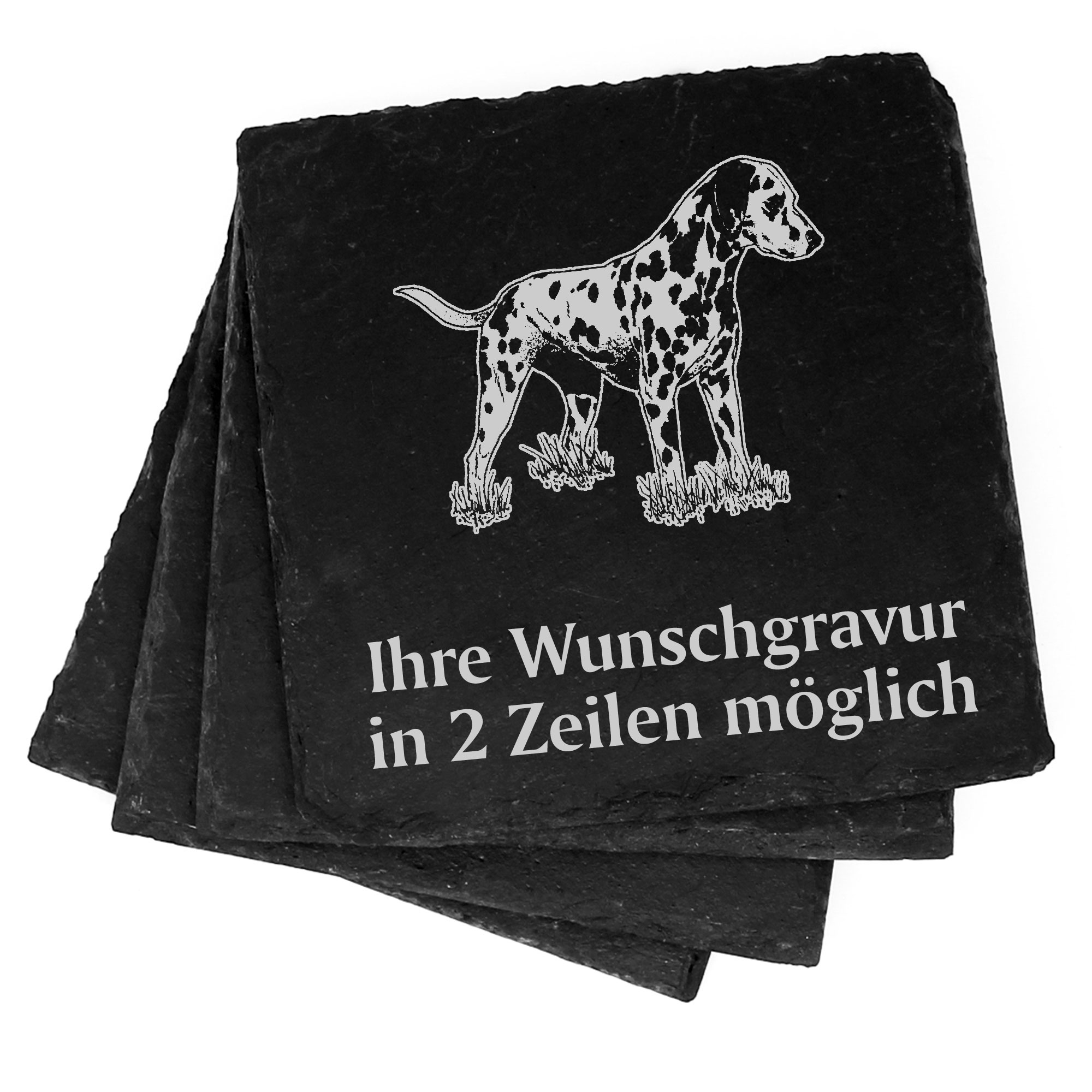 4x Dalmatiner Deko Schiefer Untersetzer Wunschgravur Set - 11 x 11 cm