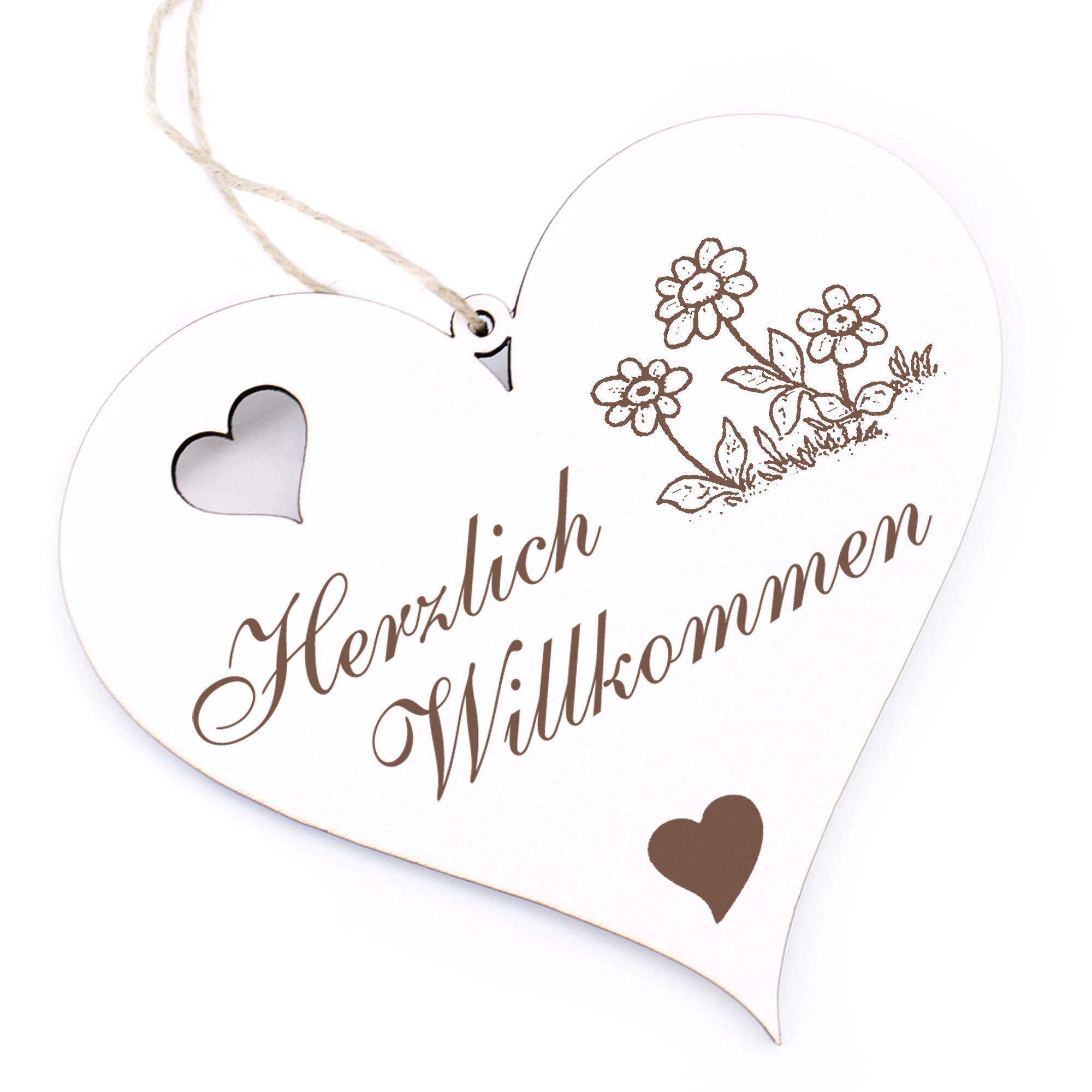 Herzlich Willkommen Schild - drei Gänseblümchen - Deko Herz Holz