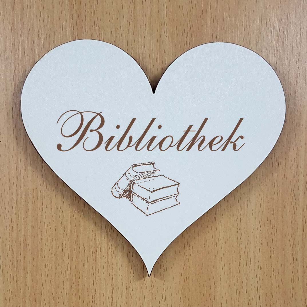 Shabby Herz « BIBLIOTHEK » selbstklebendes Türschild mit Motiv Bücher