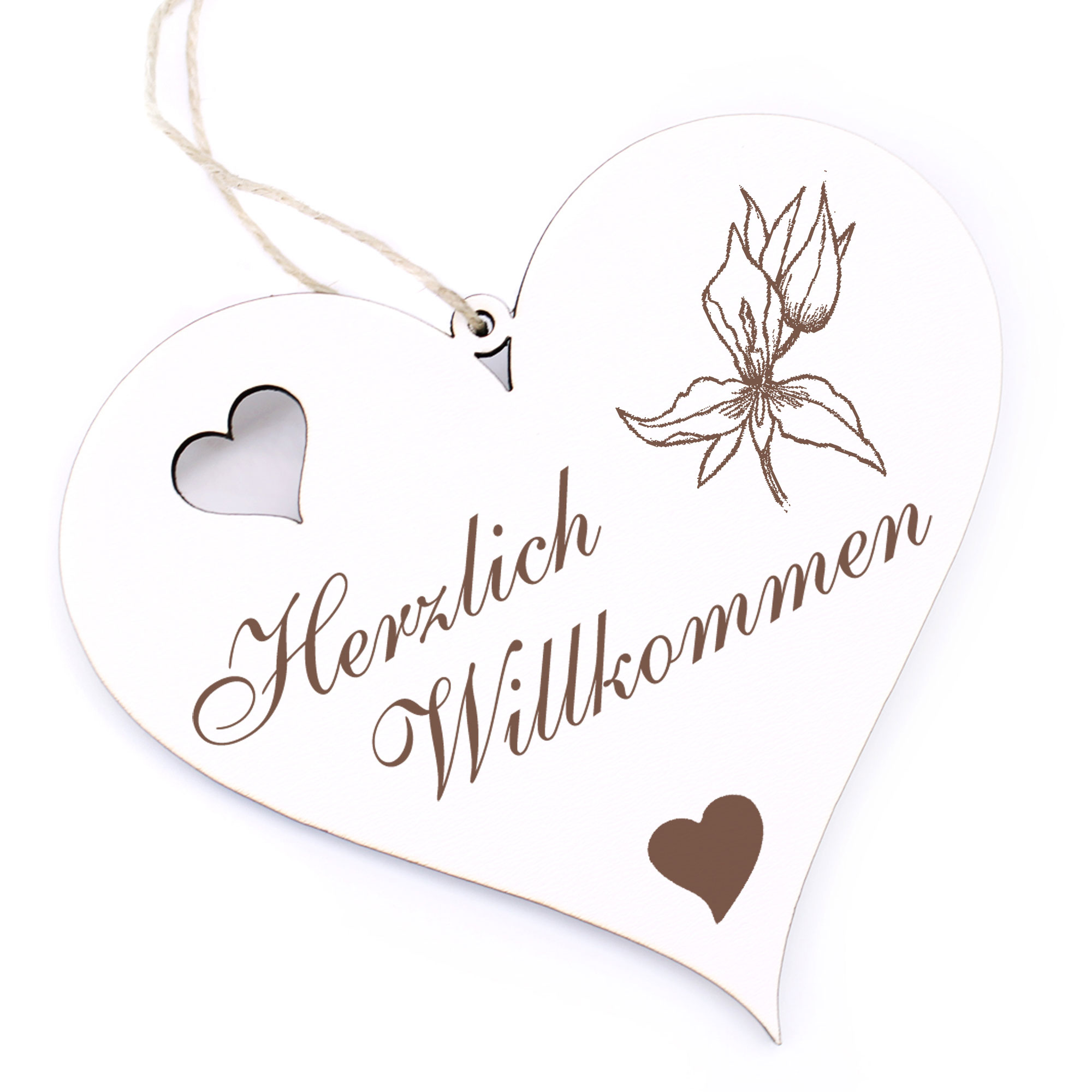 Herzlich Willkommen Schild - Orchidee - Deko Herz Holz