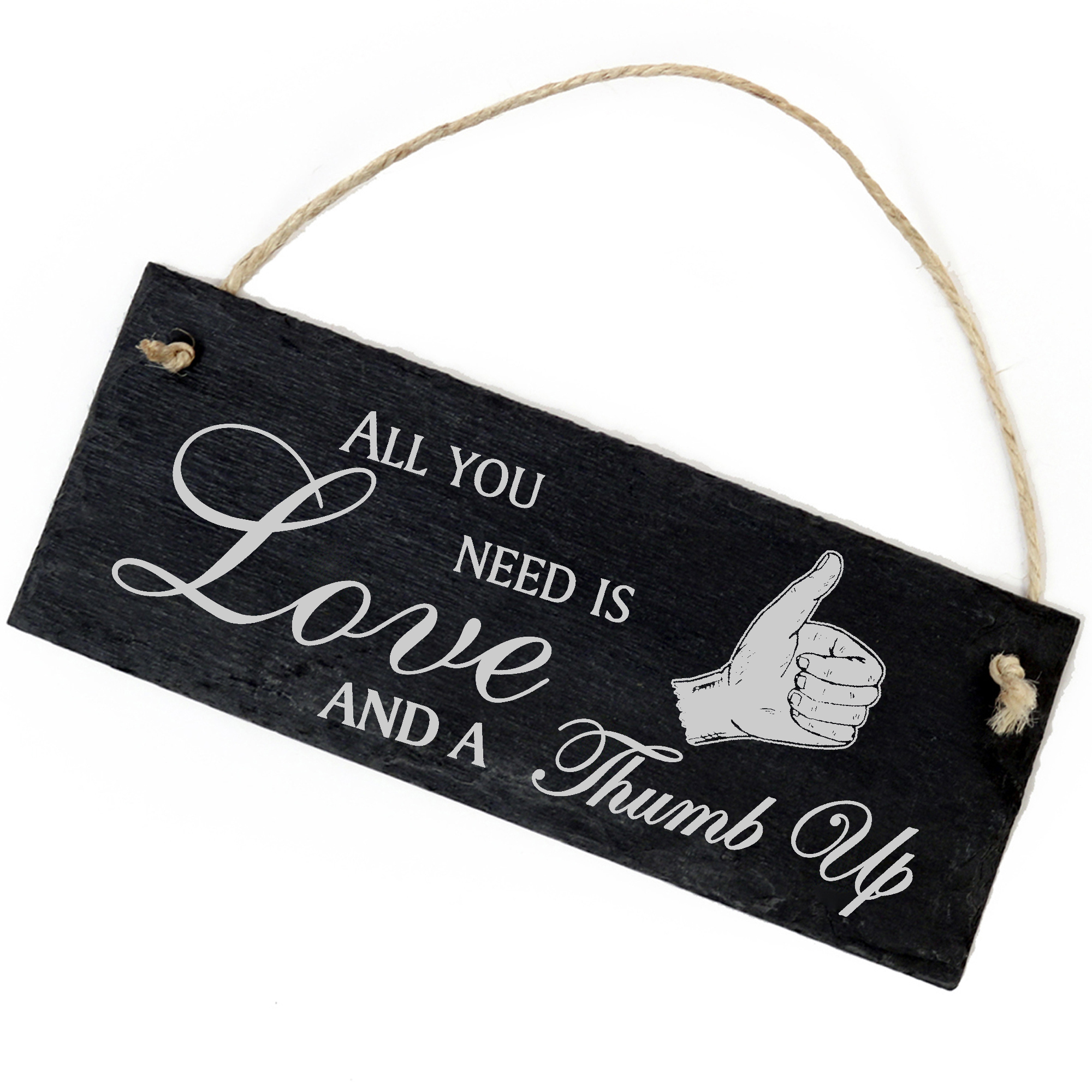 Schiefertafel Deko Daumen hoch Schild 22 x 8 cm - All you need is Love and a Thumb Up