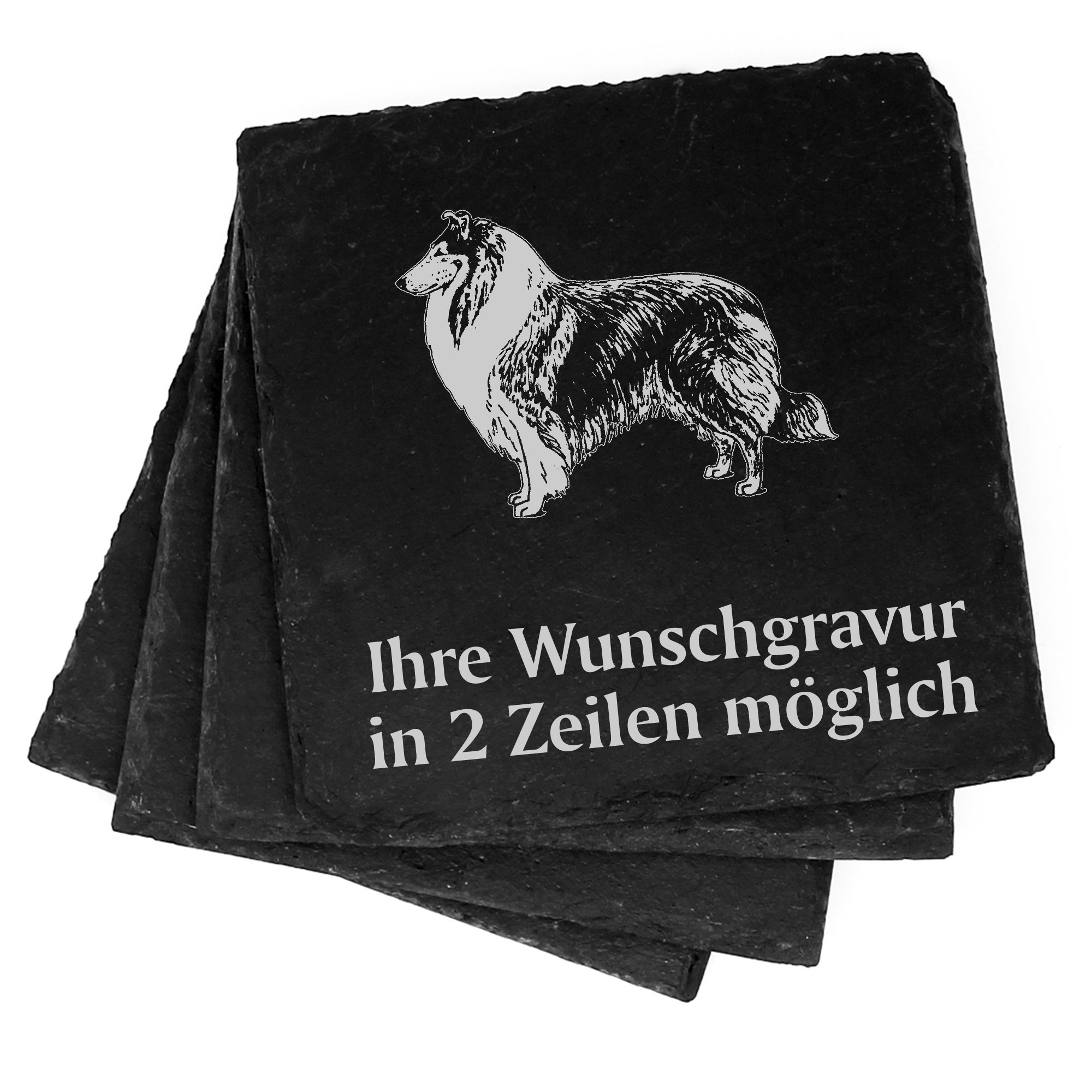 4x Collie Deko Schiefer Untersetzer Wunschgravur Set - 11 x 11 cm