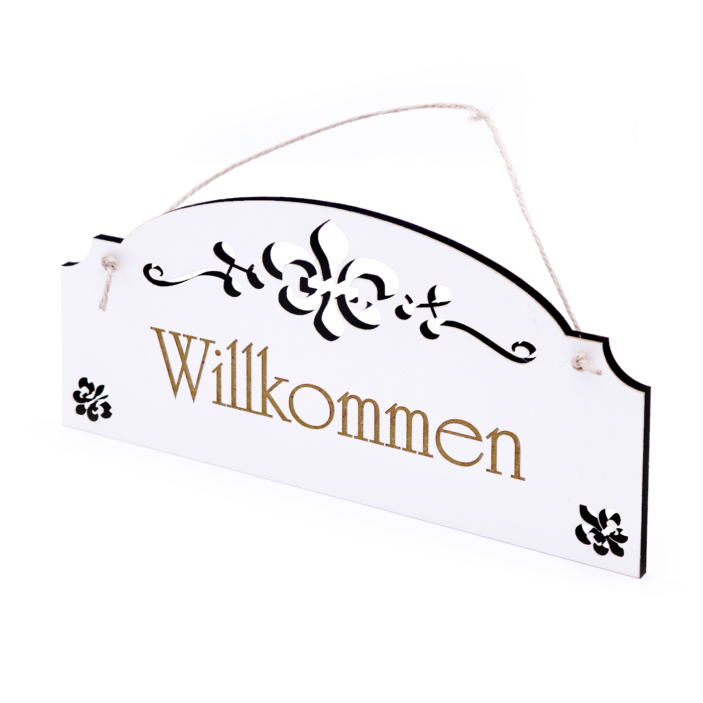 Schild Willkommen - Vintage Türschild mit Ornamenten