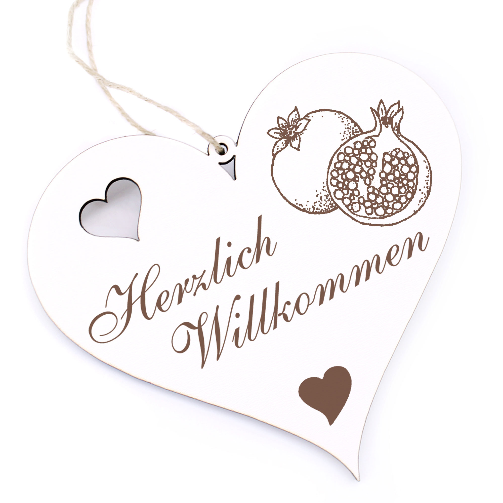 Herzlich Willkommen Schild - Granatapfel - Deko Herz Holz