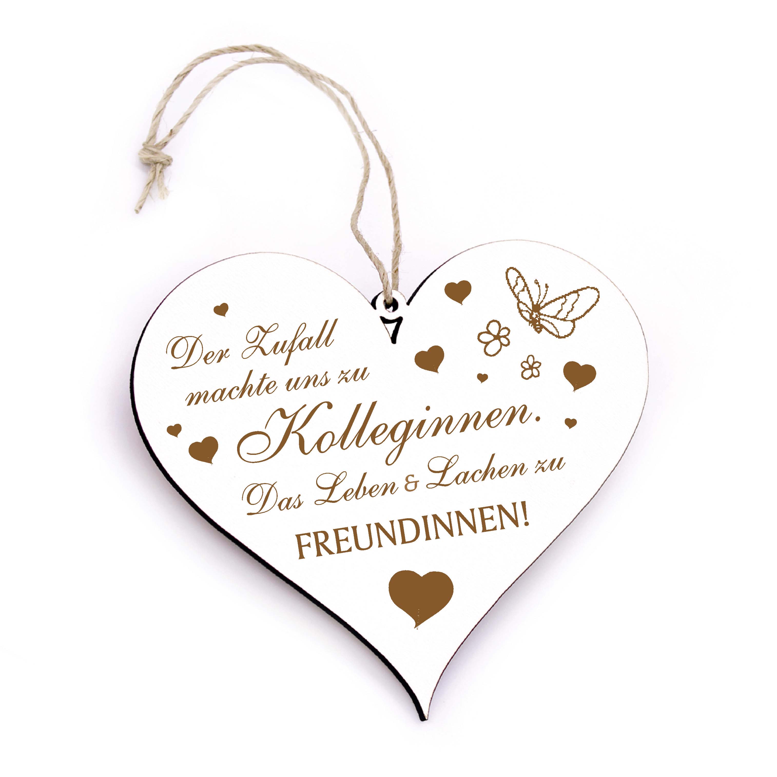 Schild Herz graviert - von Kollegin zu Freundin - Holzschild weiß Andenken Abschied Geschenk 13 x 12