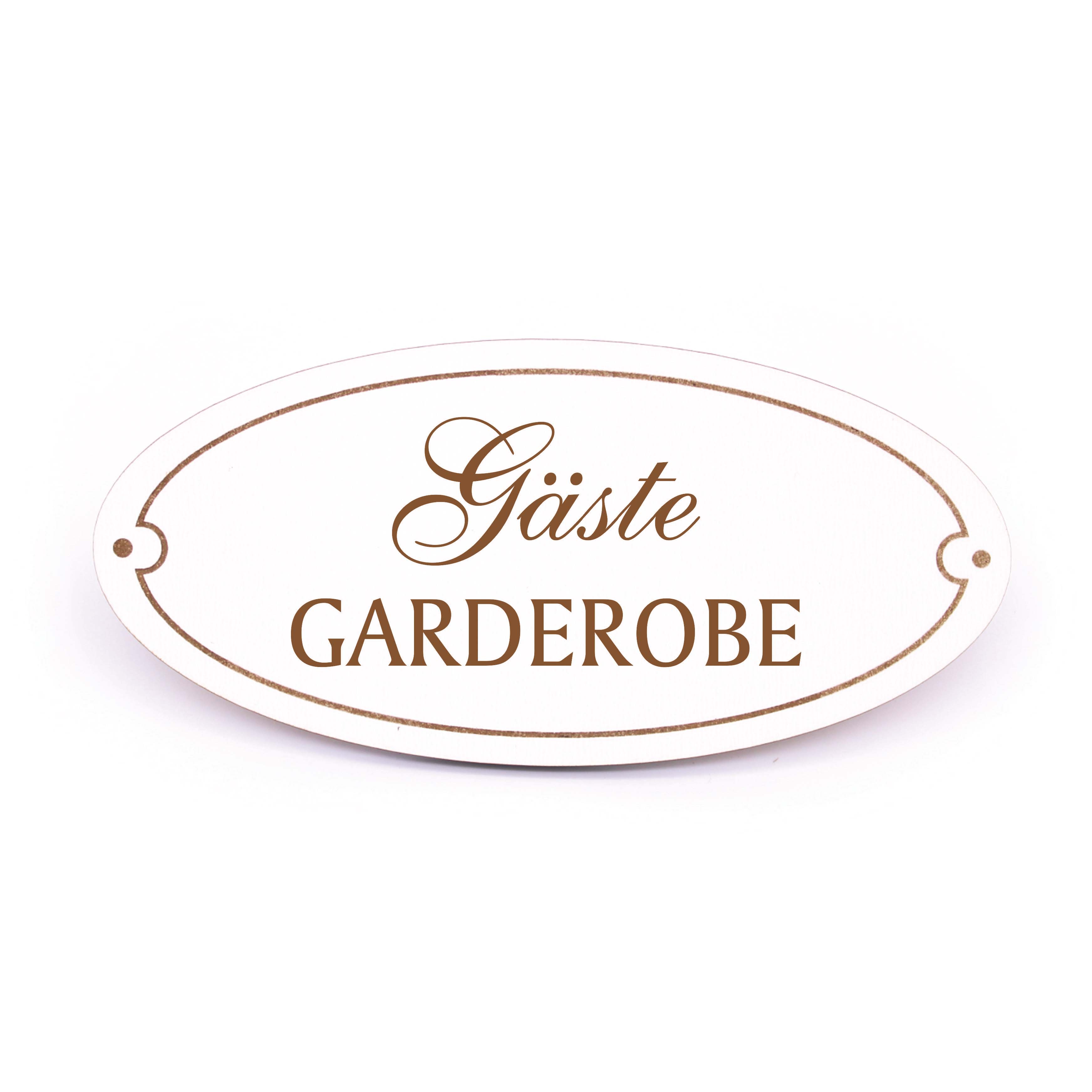 Türschild Gäste Garderobe - Schild oval Gästegarderobe Gast Holzschild graviert selbstklebend 15 x 7