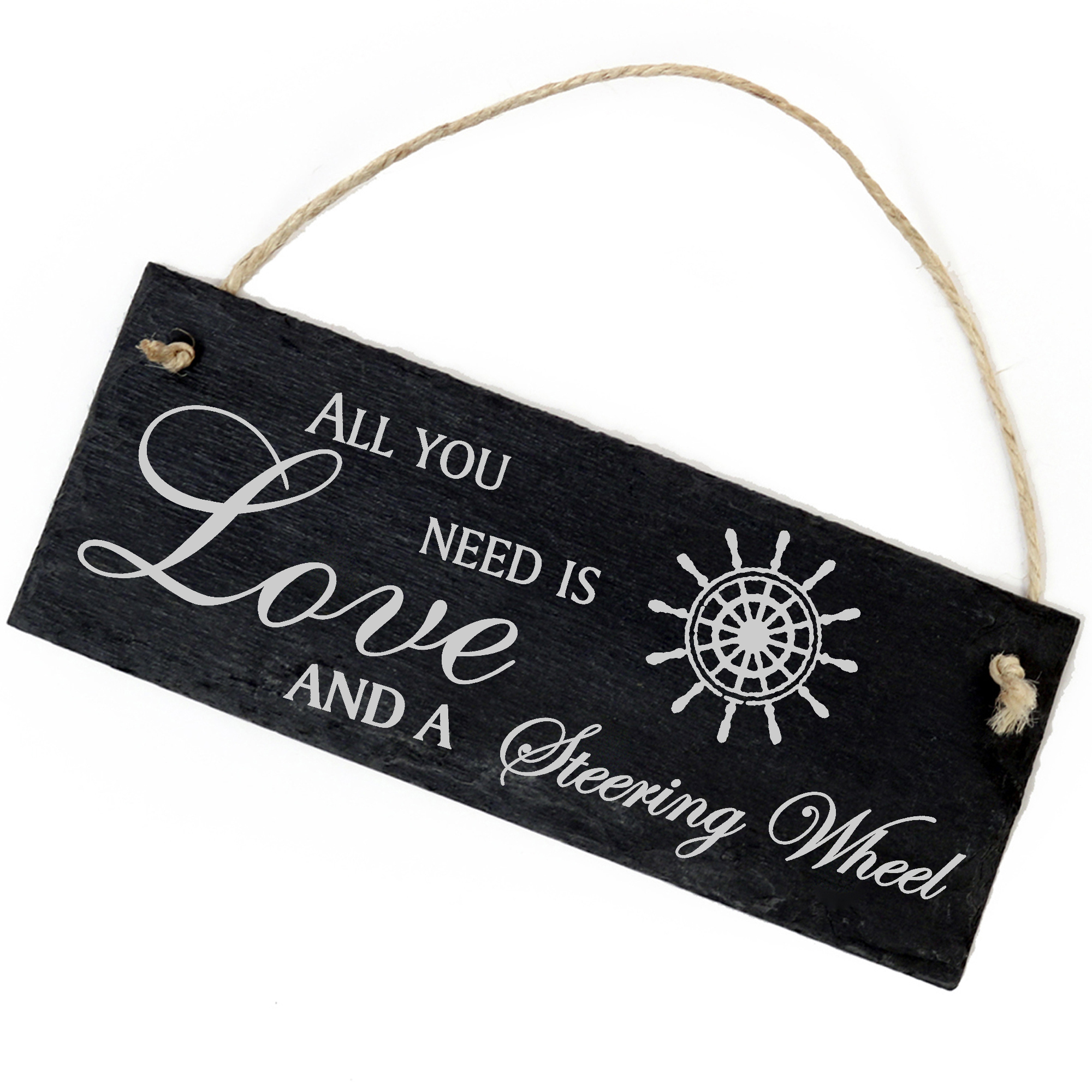 Schiefertafel Deko Steuerrad Schild 22 x 8 cm - All you need is Love and a Steering Wheel