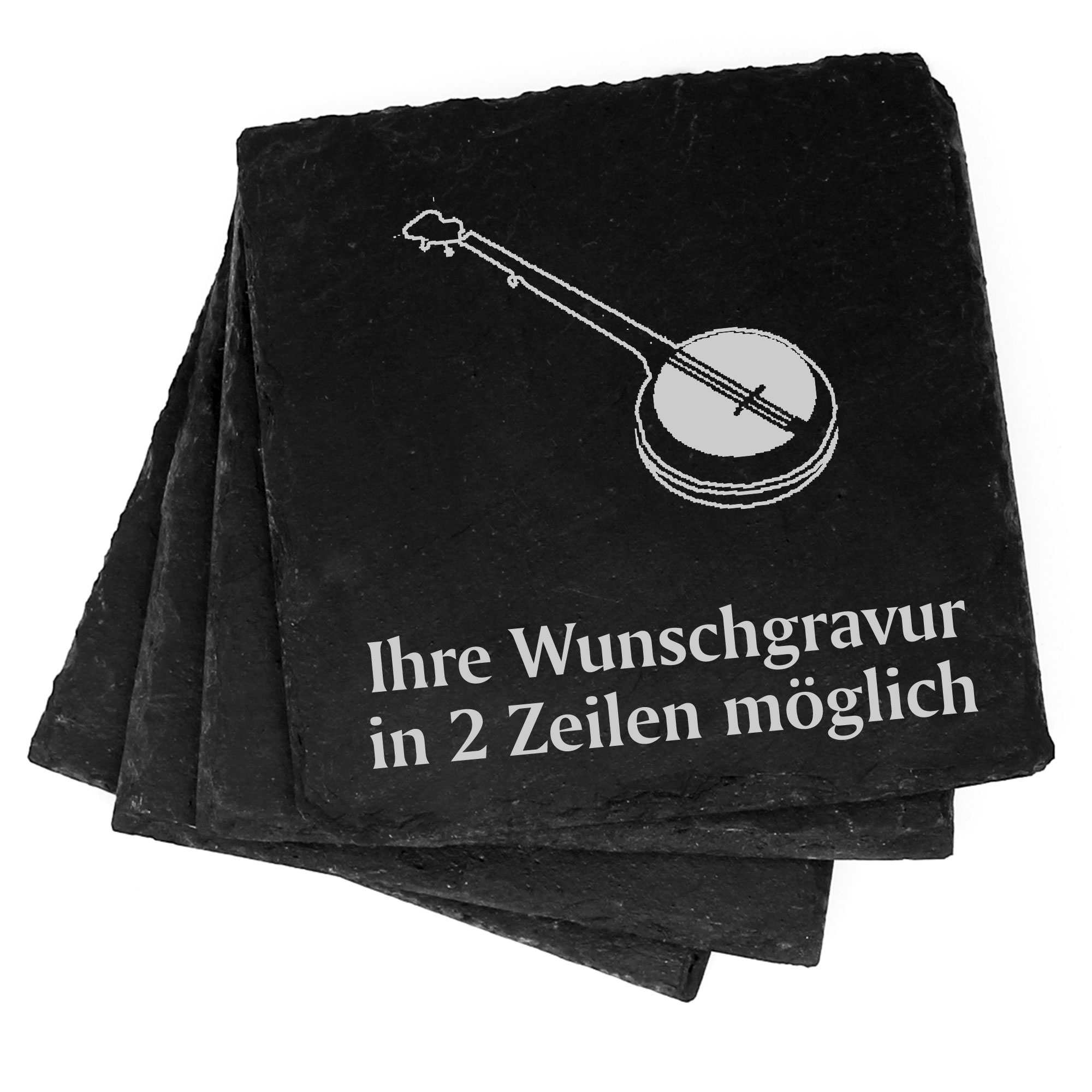 4x Banjo Banjolele Deko Schiefer Untersetzer Wunschgravur Set - 11 x 11 cm