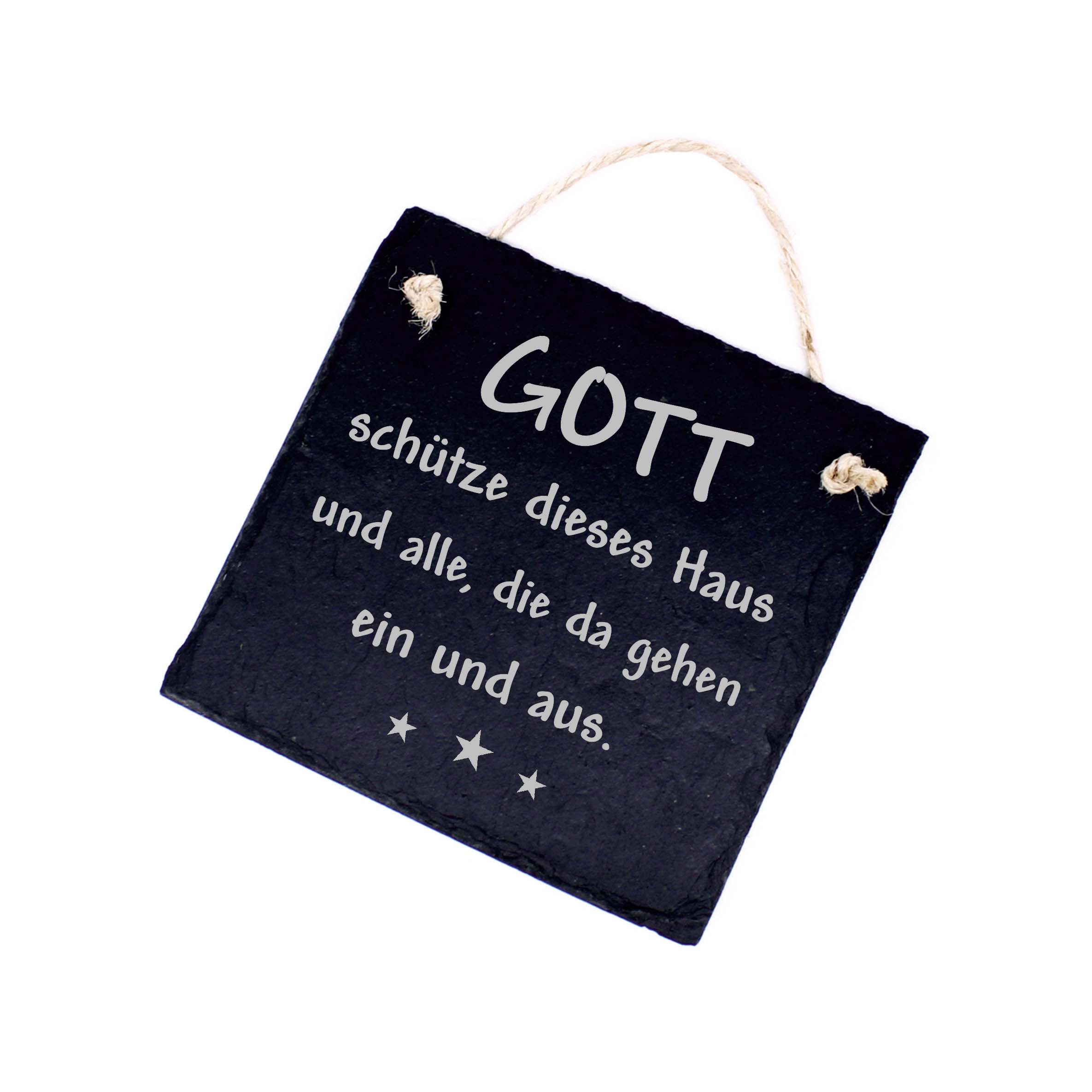 Gott schütze dieses Haus - Schild Schiefer graviert Türschild Einzug Segen Haussegen 11 x 11 cm