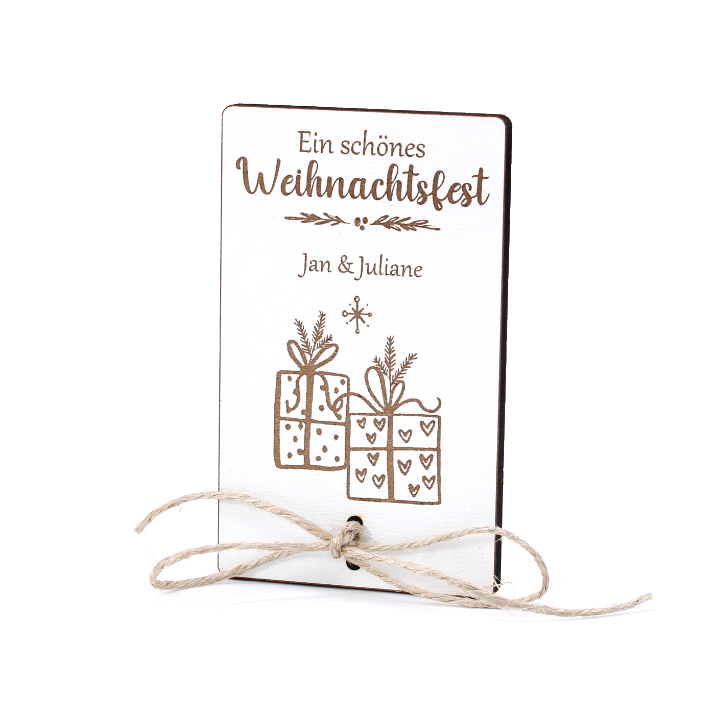 Geldgeschenk Weihnachten Holzkarte Ein schönes Weihnachtsfest - inkl. Wunschtext - Schild für Geld