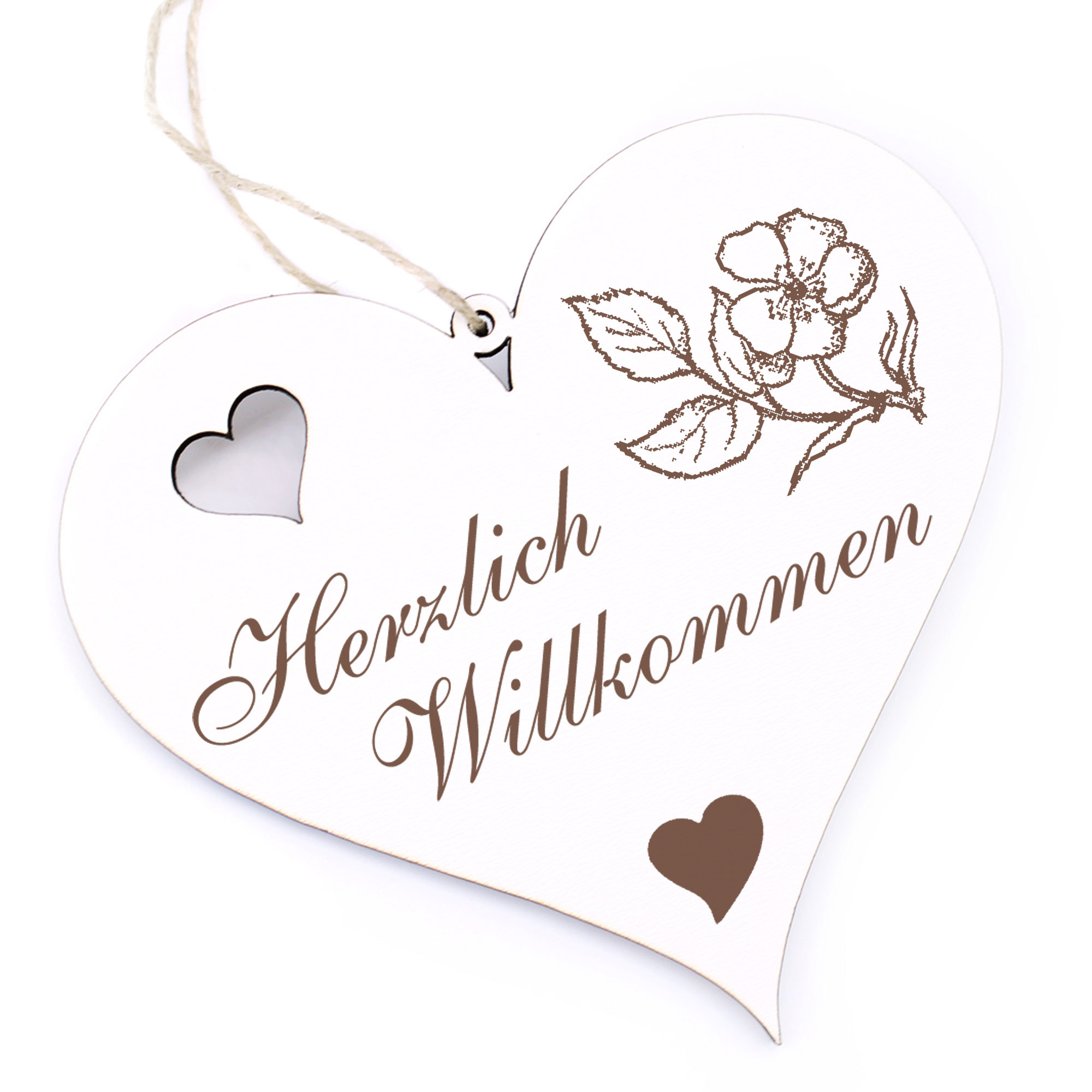 Herzlich Willkommen Schild - Heckenrose - Deko Herz Holz