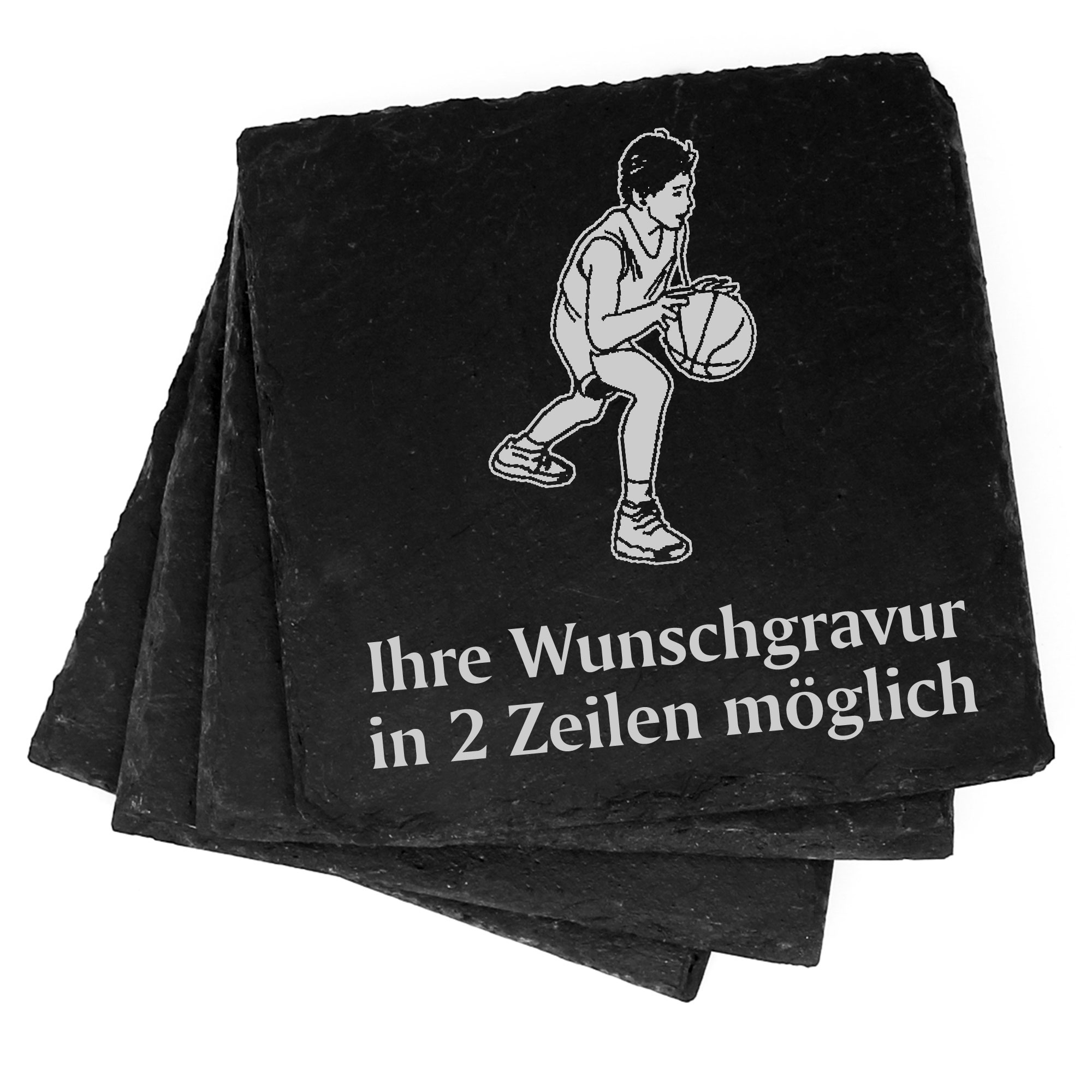 4x Basketball Deko Schiefer Untersetzer Wunschgravur Set - 11 x 11 cm