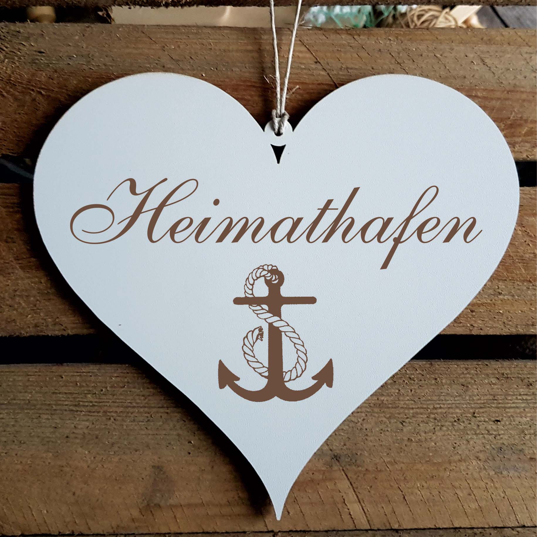 Shabby Herz Schild « HEIMATHAFEN » mit Motiv Anker