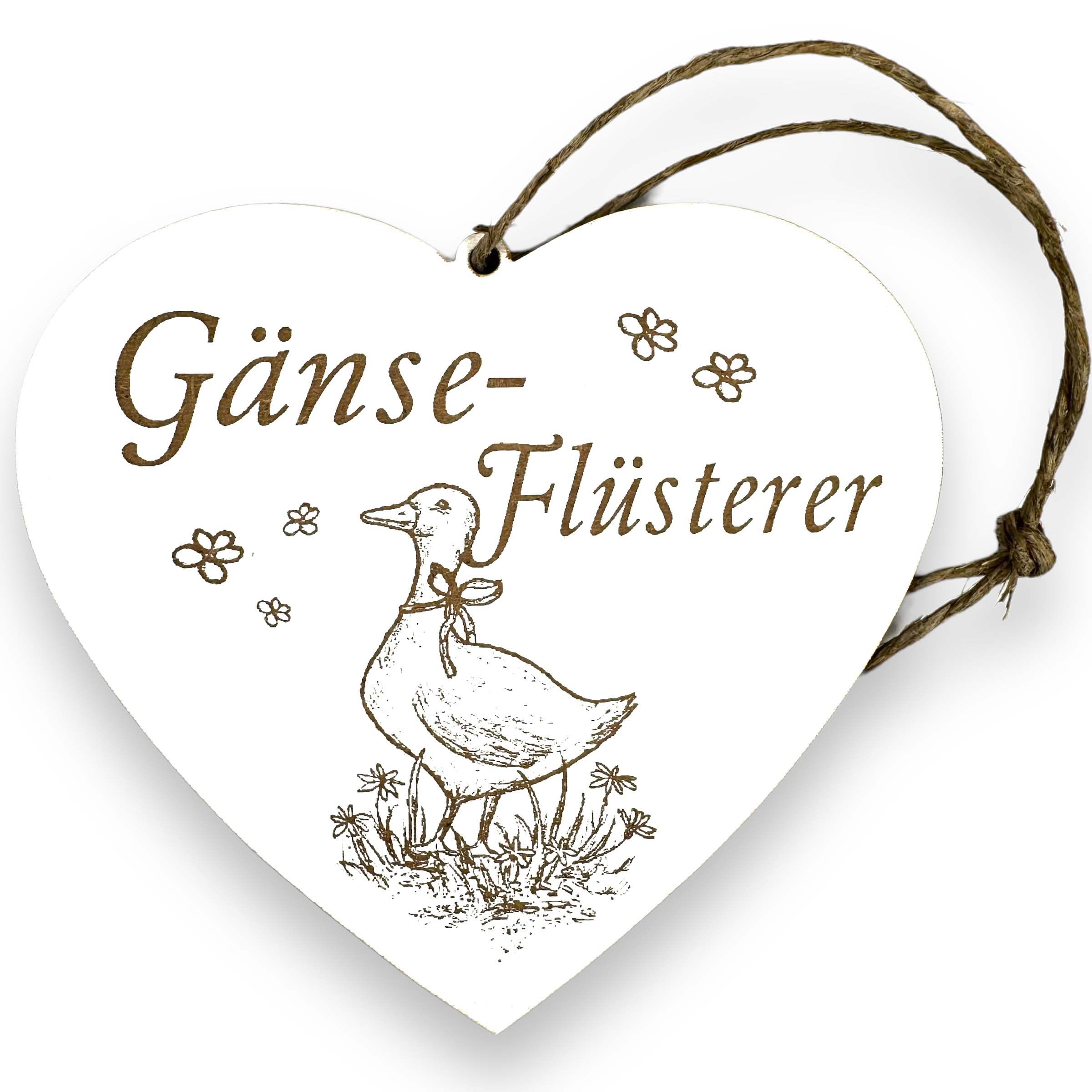 Gänseflüsterer Schild - Herzschild mit Gravur - Deko Dekoschild Türschild 13 x 12 cm