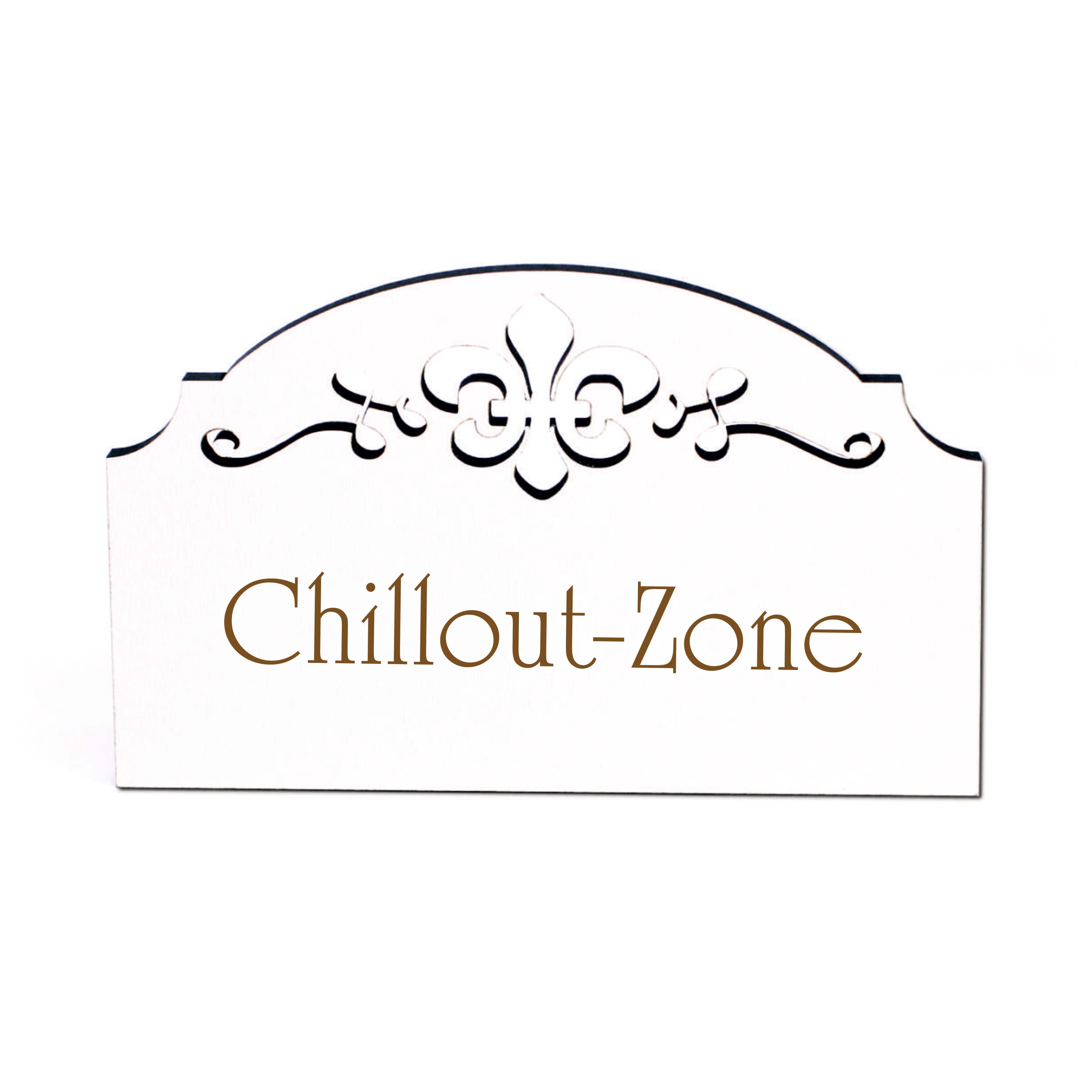 Chillout-Zone Schild Holz graviert Ornamente selbstklebend Türschild Chillen Spa Türdeko 15,5 x 9,5 