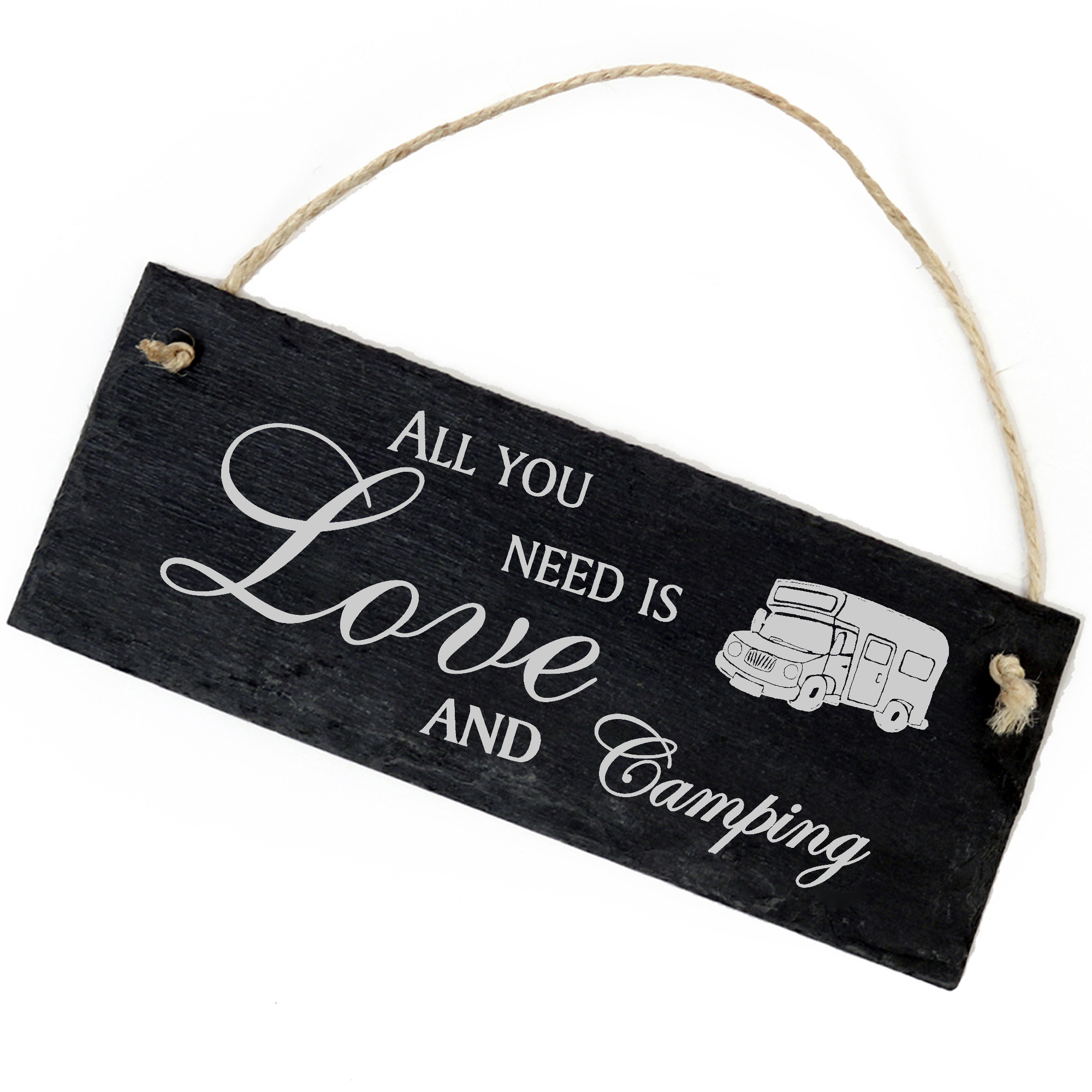 Schiefertafel Deko Wohnmobil Schild 22 x 8 cm - All you need is Love and Camping