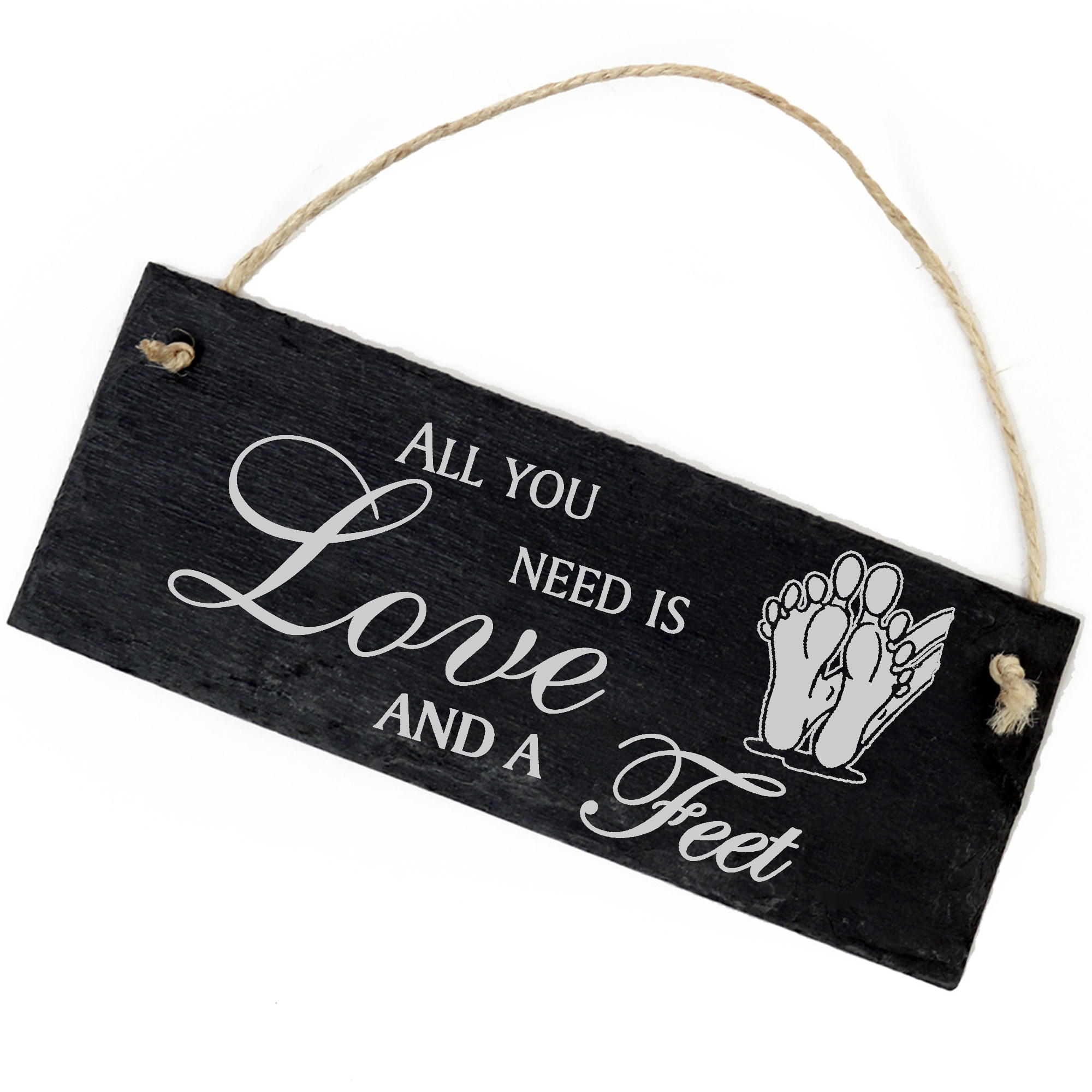 Schiefertafel Deko Füße Schild 22 x 8 cm - All you need is Love and a Feet