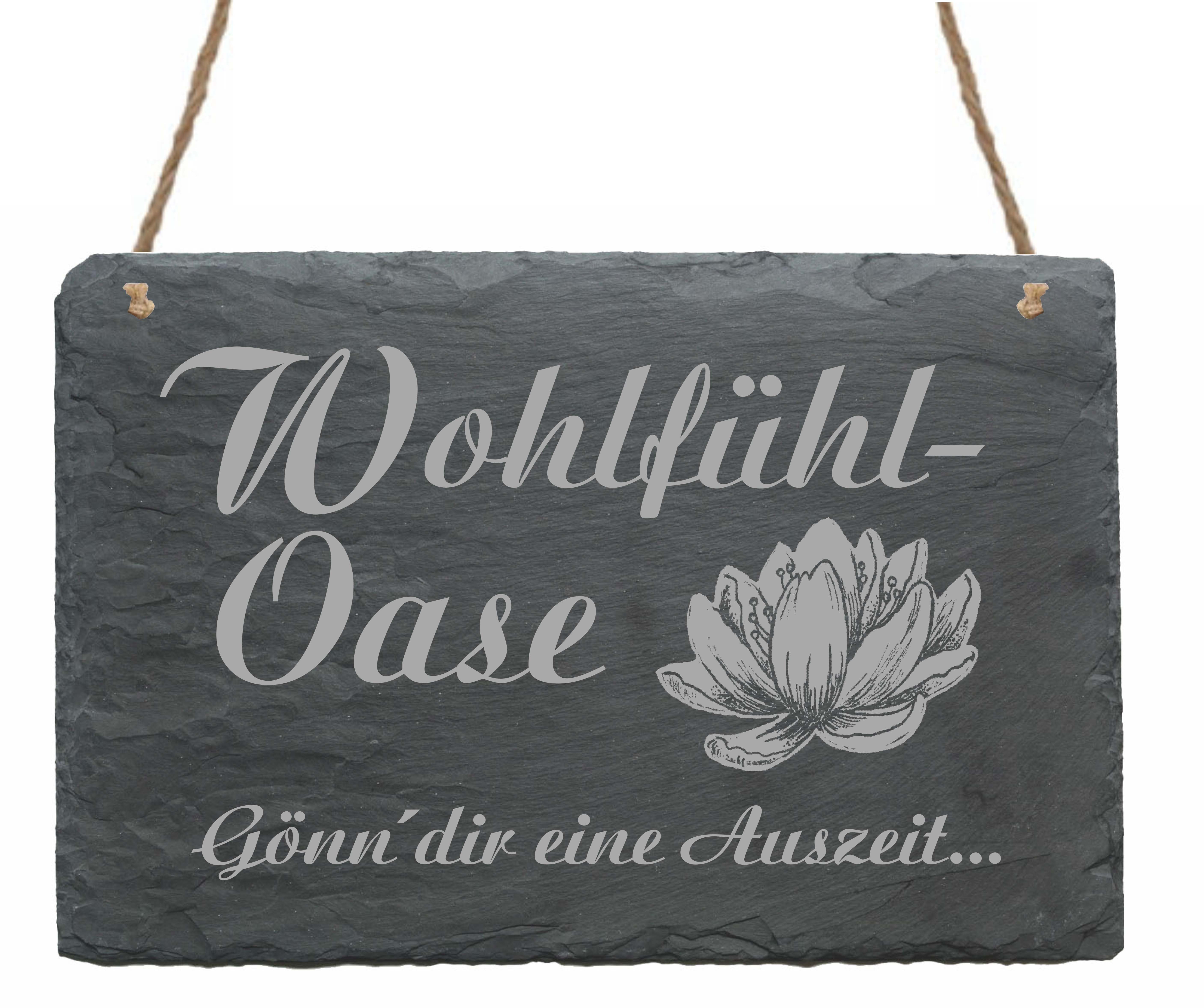 Schiefertafel Wohlfühl Oase - Gönn dir eine Auszeit - Schild Lotus Seerose 22 x 16 cm