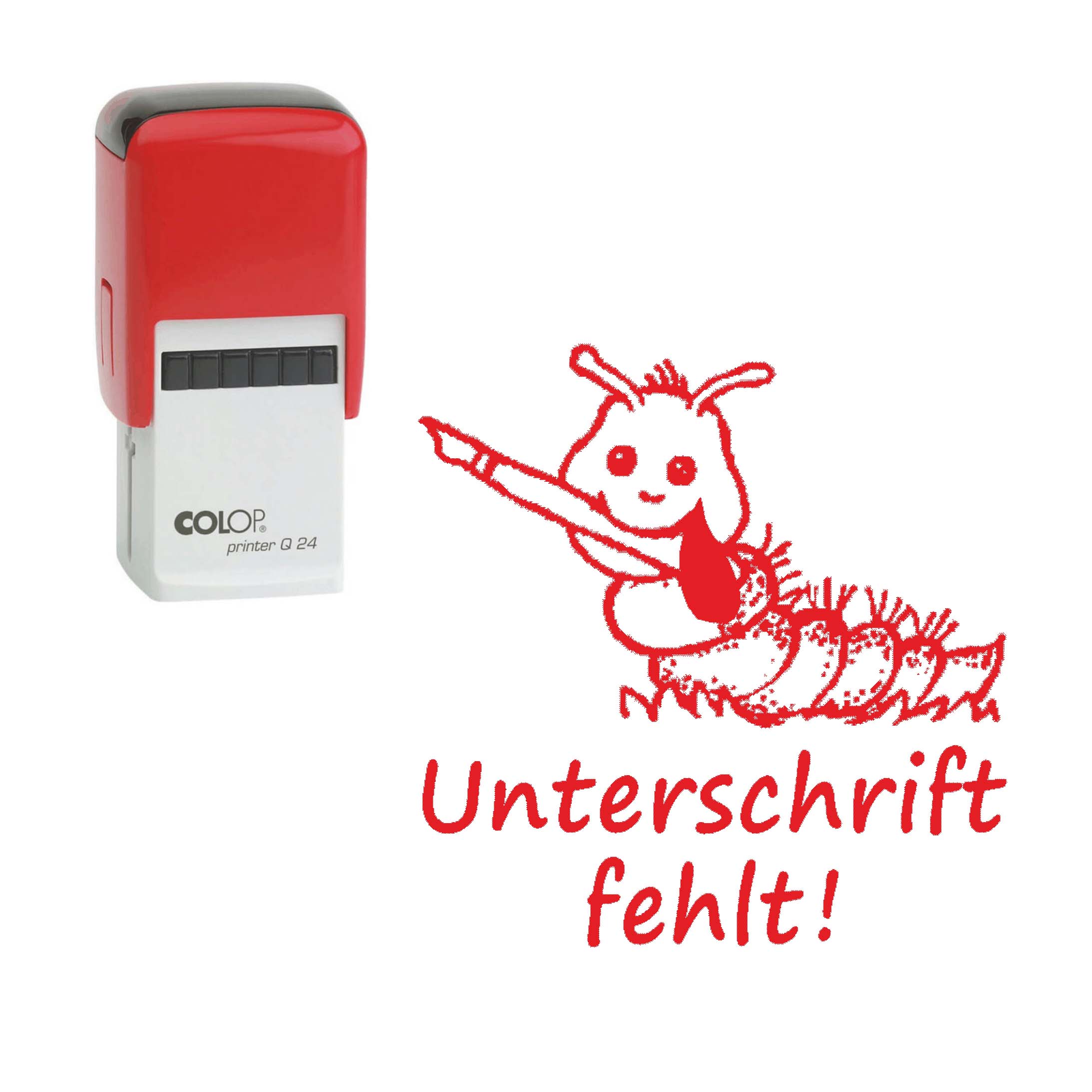 Lehrerstempel Unterschrift fehlt! - Automatikstempel Kinder Motivstempel Raupe 24 x 24 mm