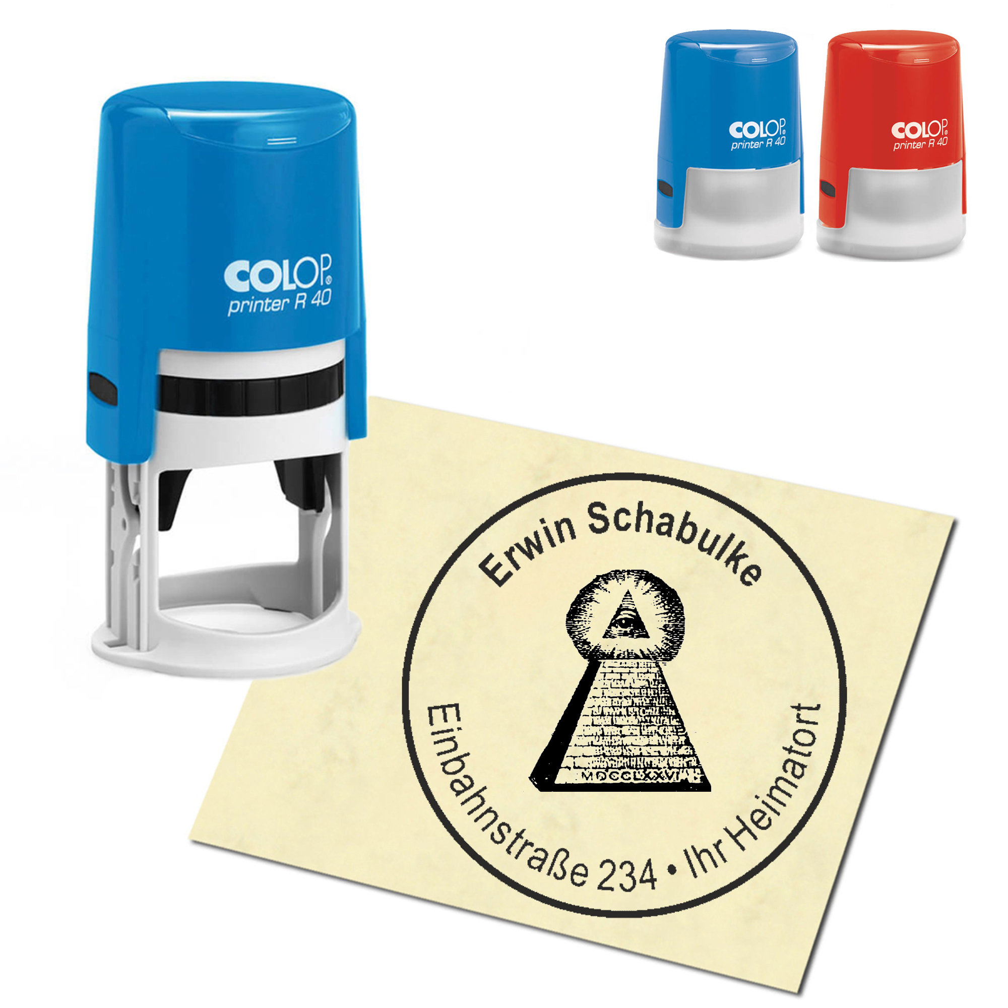 Stempel Adressstempel personalisiert - Freimaurerpyramide - rund &empty; 40mm