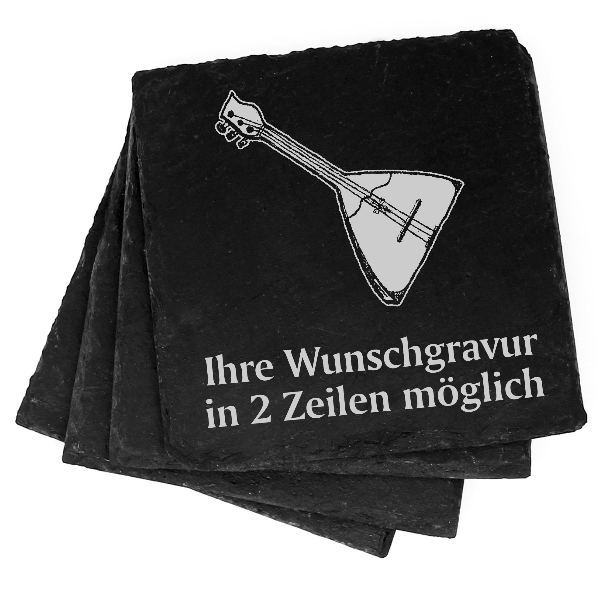 4x Balalaika Deko Schiefer Untersetzer Wunschgravur Set - 11 x 11 cm