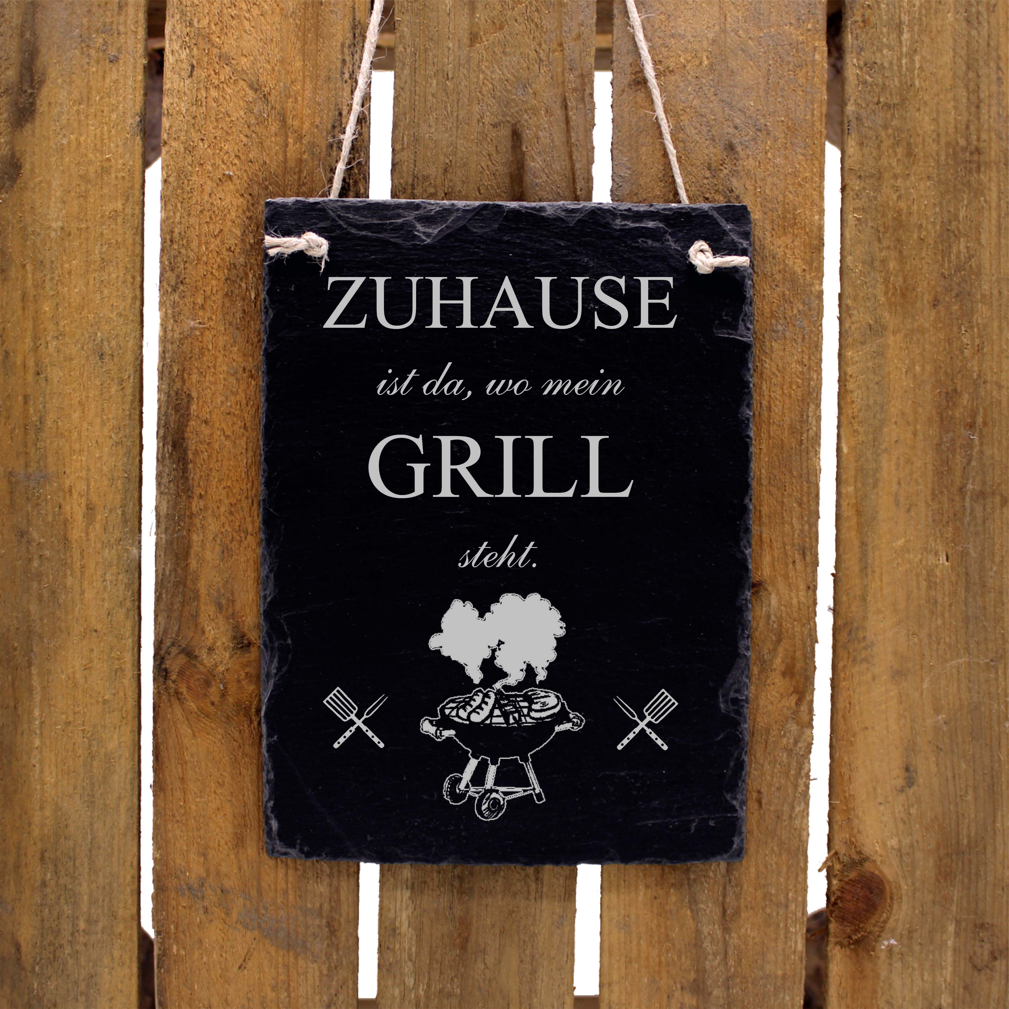 Schild Zuhause ist, wo mein Grill steht - Schiefer graviert Grillecke Dekoschild 16 x 22 cm