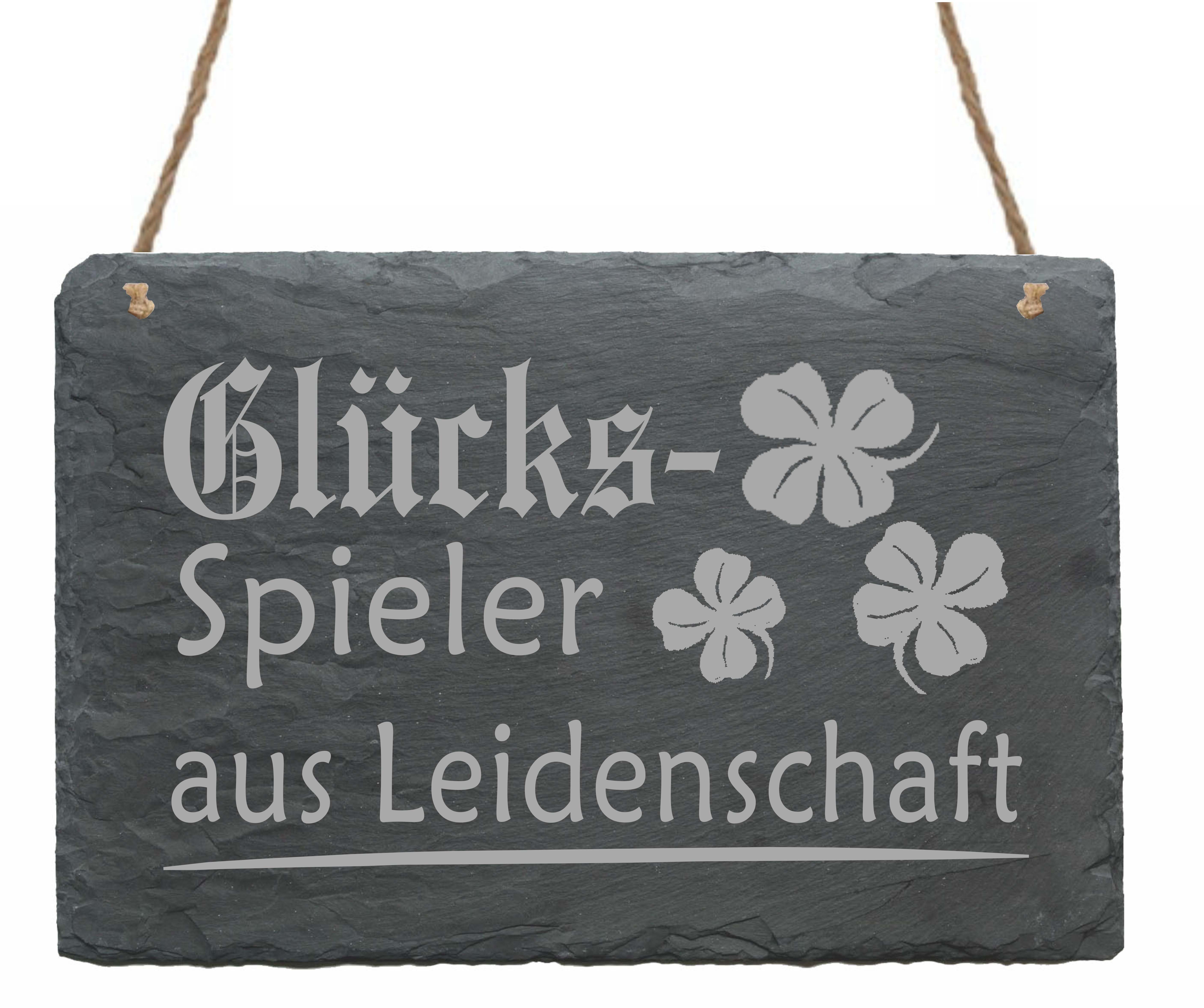 Schiefertafel « GLÜCKSSPIELER AUS LEIDENSCHAFT » mit Motiv