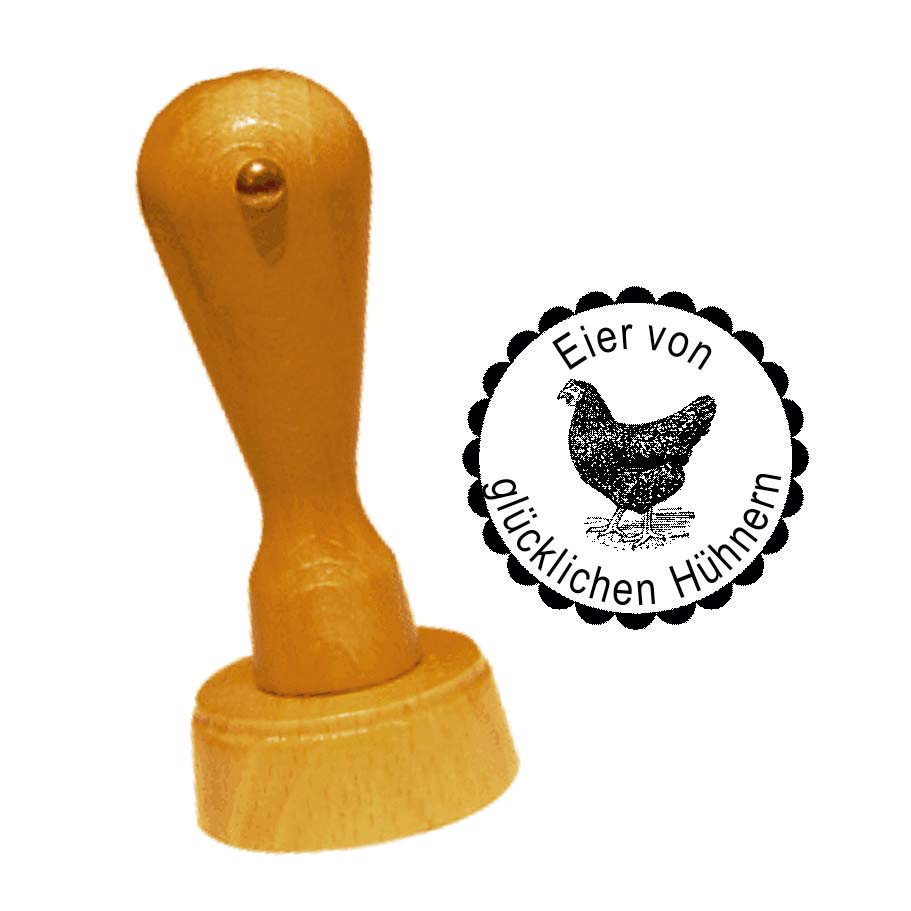 Stempel « EIER VON GLÜCKLICHEN HÜHNERN 05 » schwarzes Huhn • inkl. Personalisierung Ø 20 mm