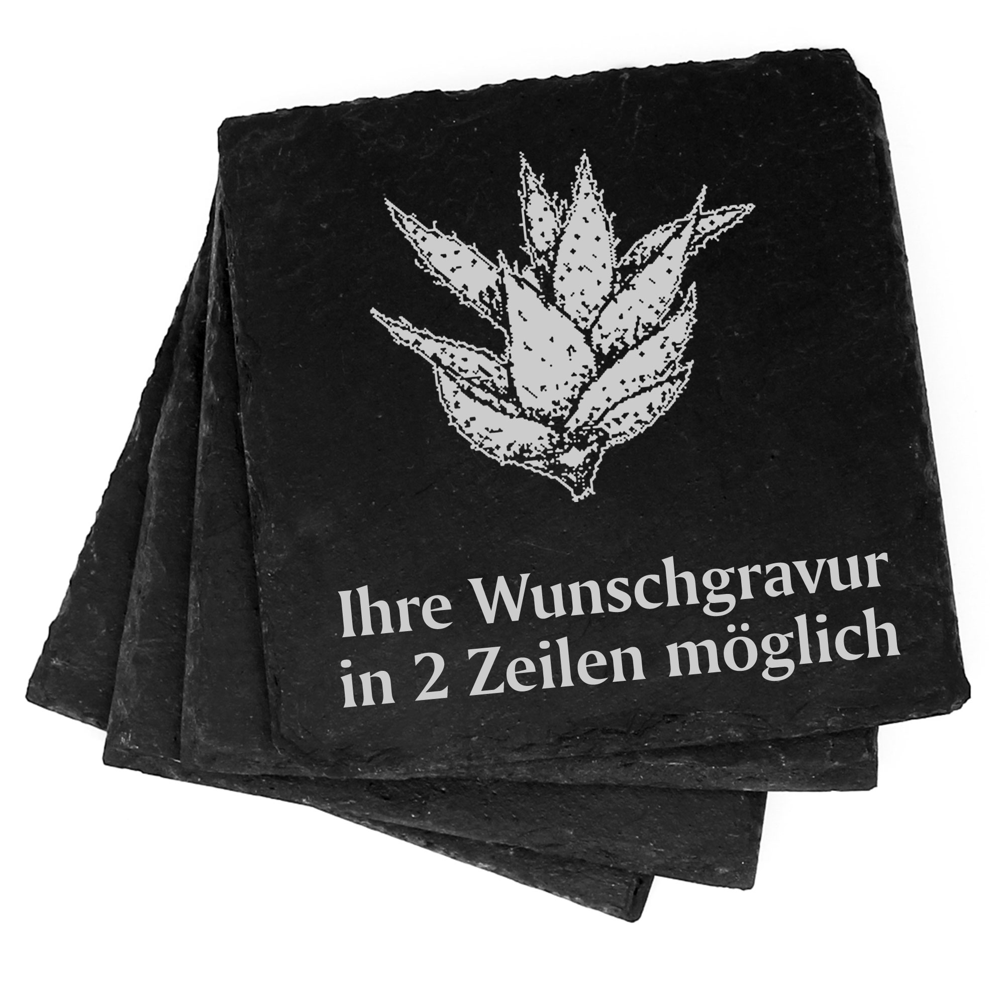 4x Aloe Vera Deko Schiefer Untersetzer Wunschgravur Set - 11 x 11 cm