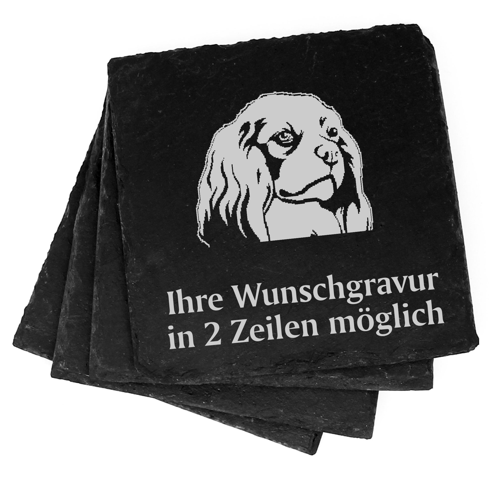 4x Cavalier King Charles Spaniel Deko Schiefer Untersetzer Wunschgravur Set - 11 x 11 cm