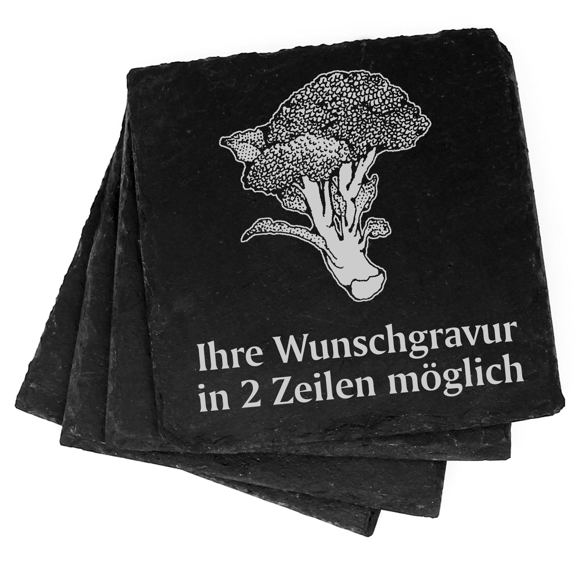 4x Brocolli Deko Schiefer Untersetzer Wunschgravur Set - 11 x 11 cm