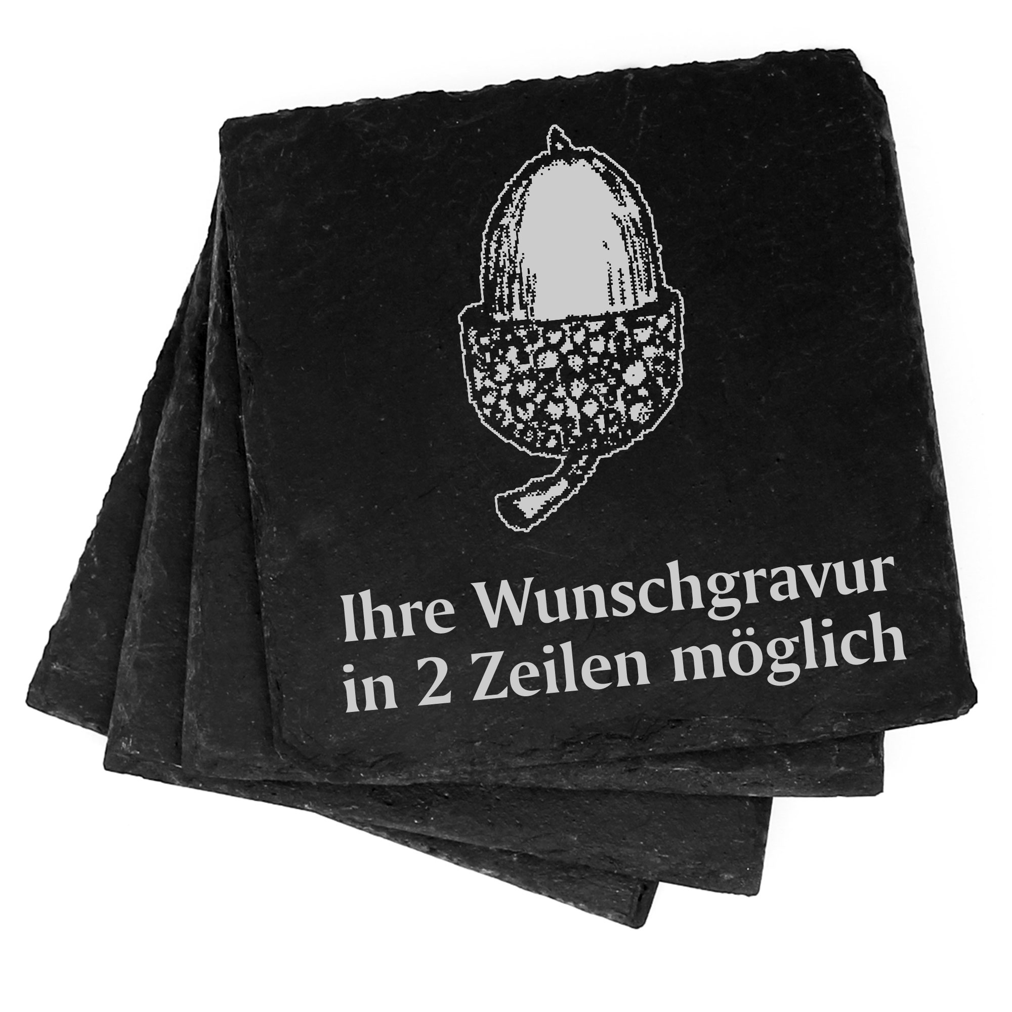 4x Eichel Deko Schiefer Untersetzer Wunschgravur Set - 11 x 11 cm