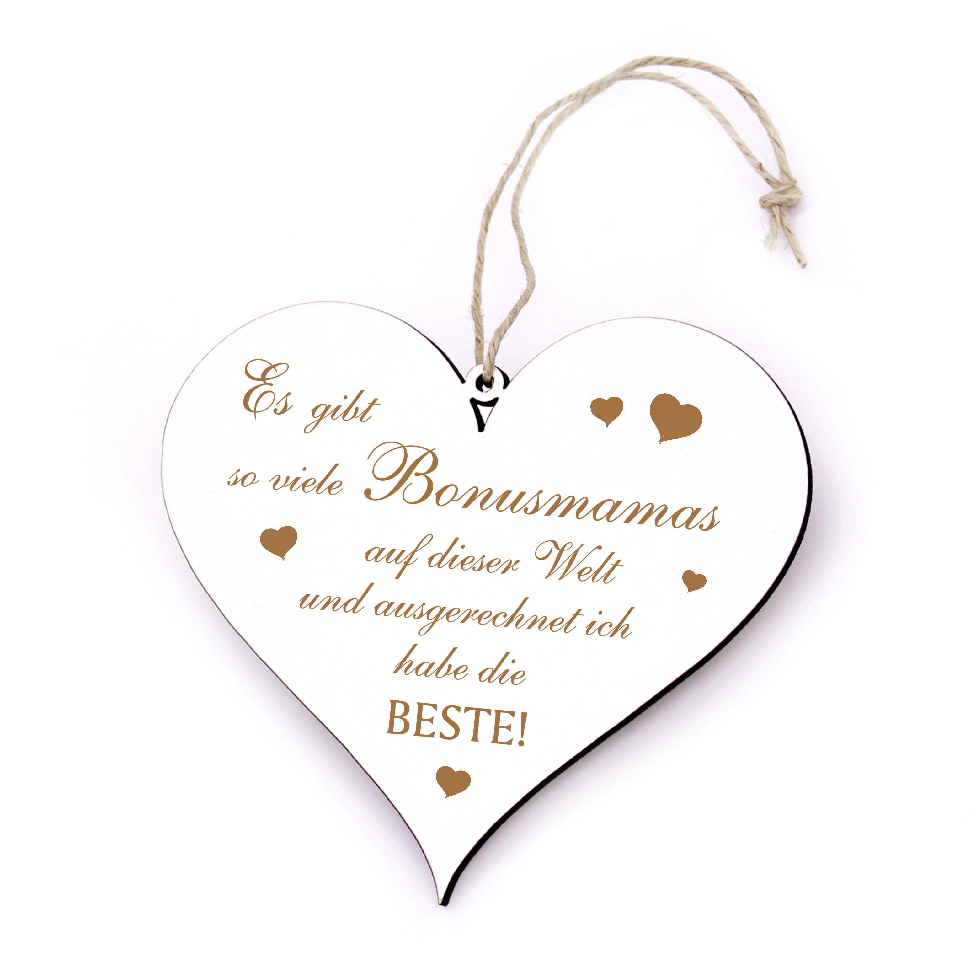 Bonusmama Schild Herz Holz graviert - Ich habe die Beste Bonusmama - Stiefmama Holzschild 13 x 12 cm