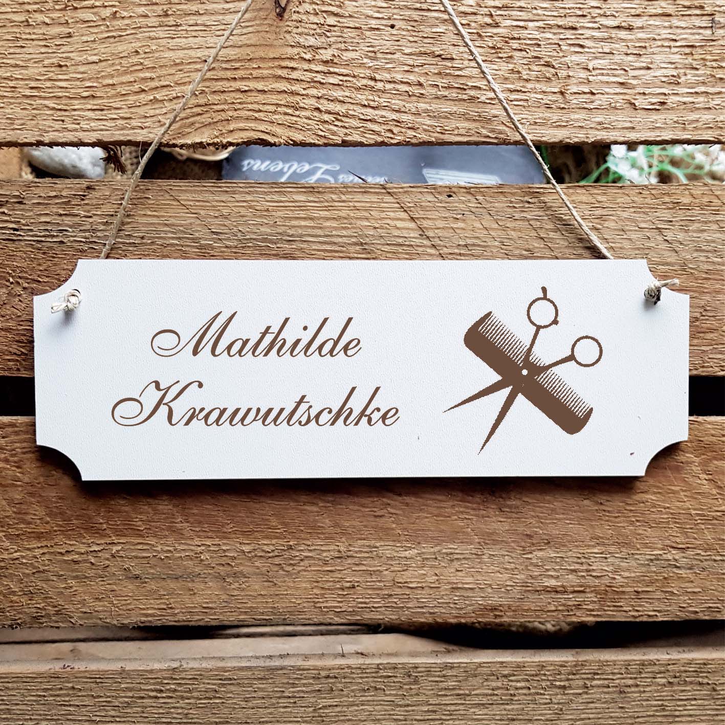 Schild « Friseur Salon » Namensschild Türschild zum Anhängen - 20 x 6,7 cm