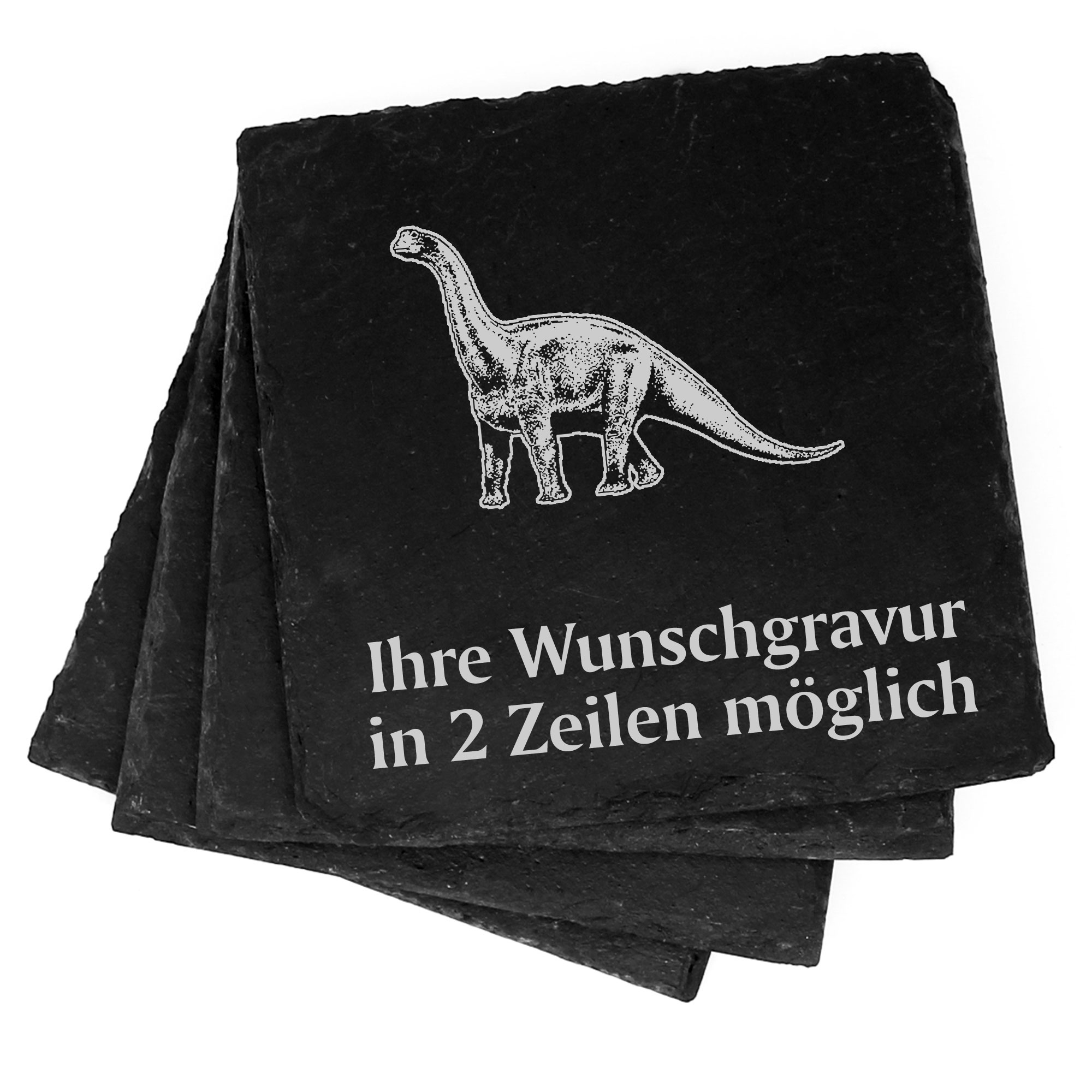 4x Dinosaurier Plateosaurus Deko Schiefer Untersetzer Wunschgravur Set - 11 x 11 cm