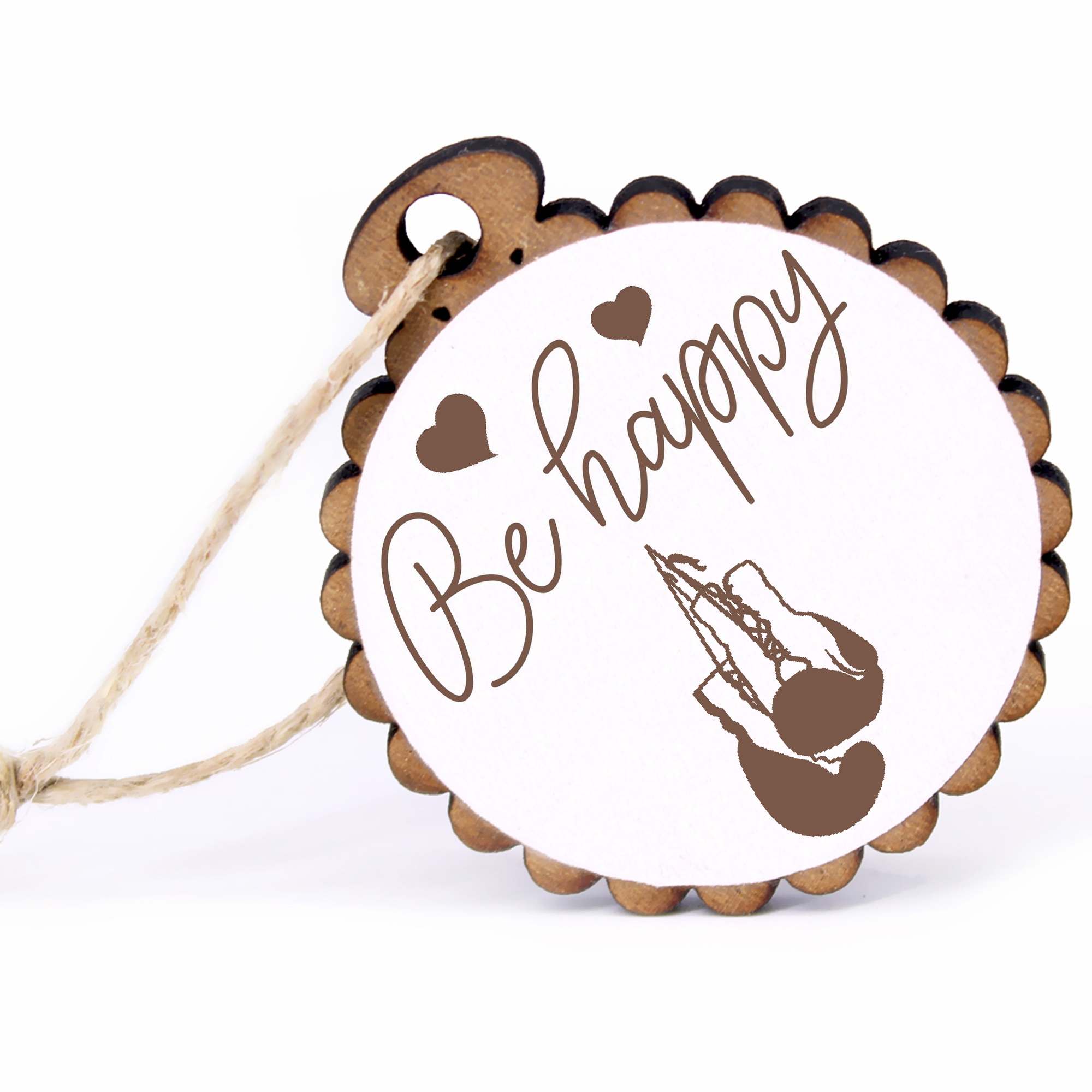 Geschenkanhänger - Be Happy Boxhandschuhe -  Holz Ø-5cm - mit Juteband