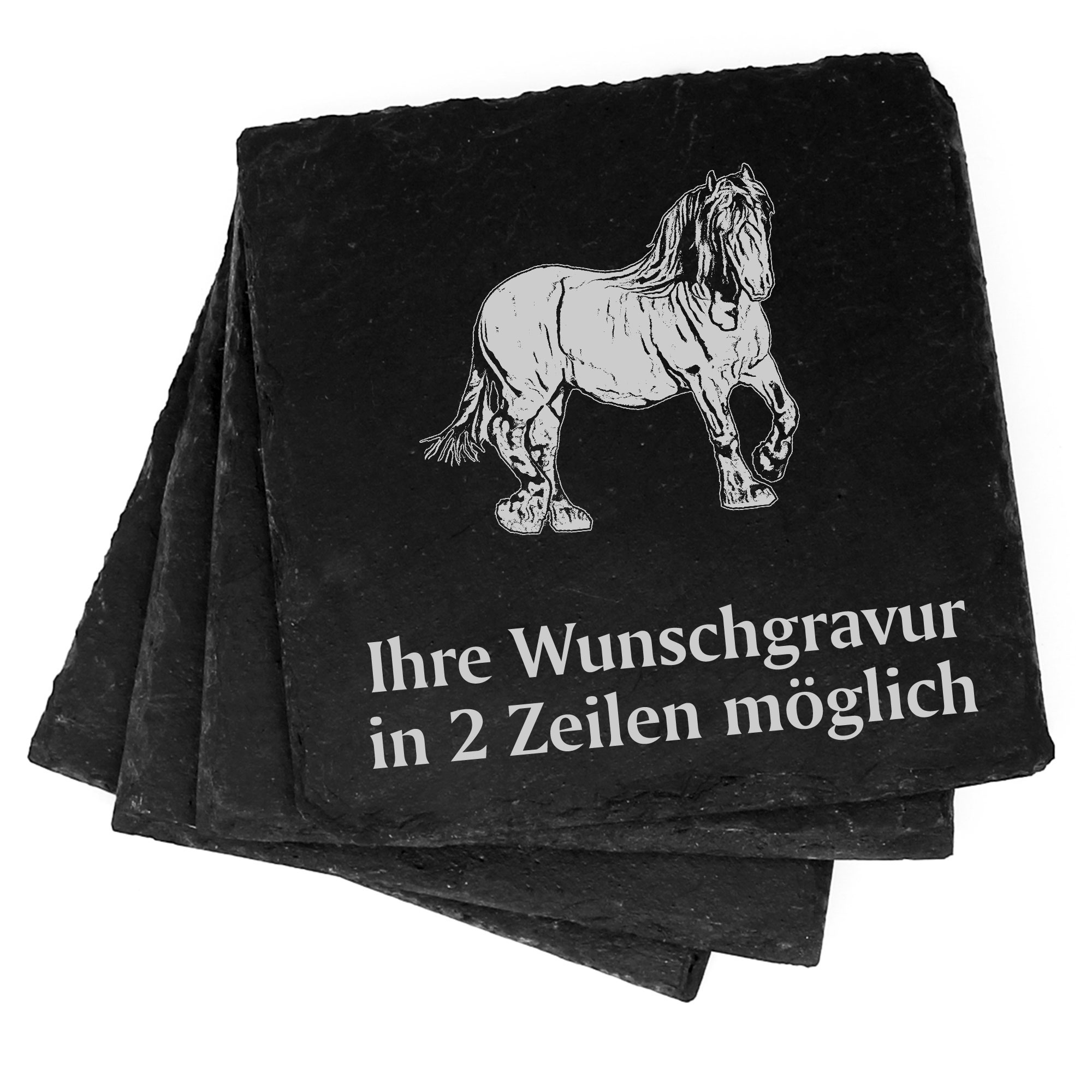 4x Ardenner Pferd Deko Schiefer Untersetzer Wunschgravur Set - 11 x 11 cm