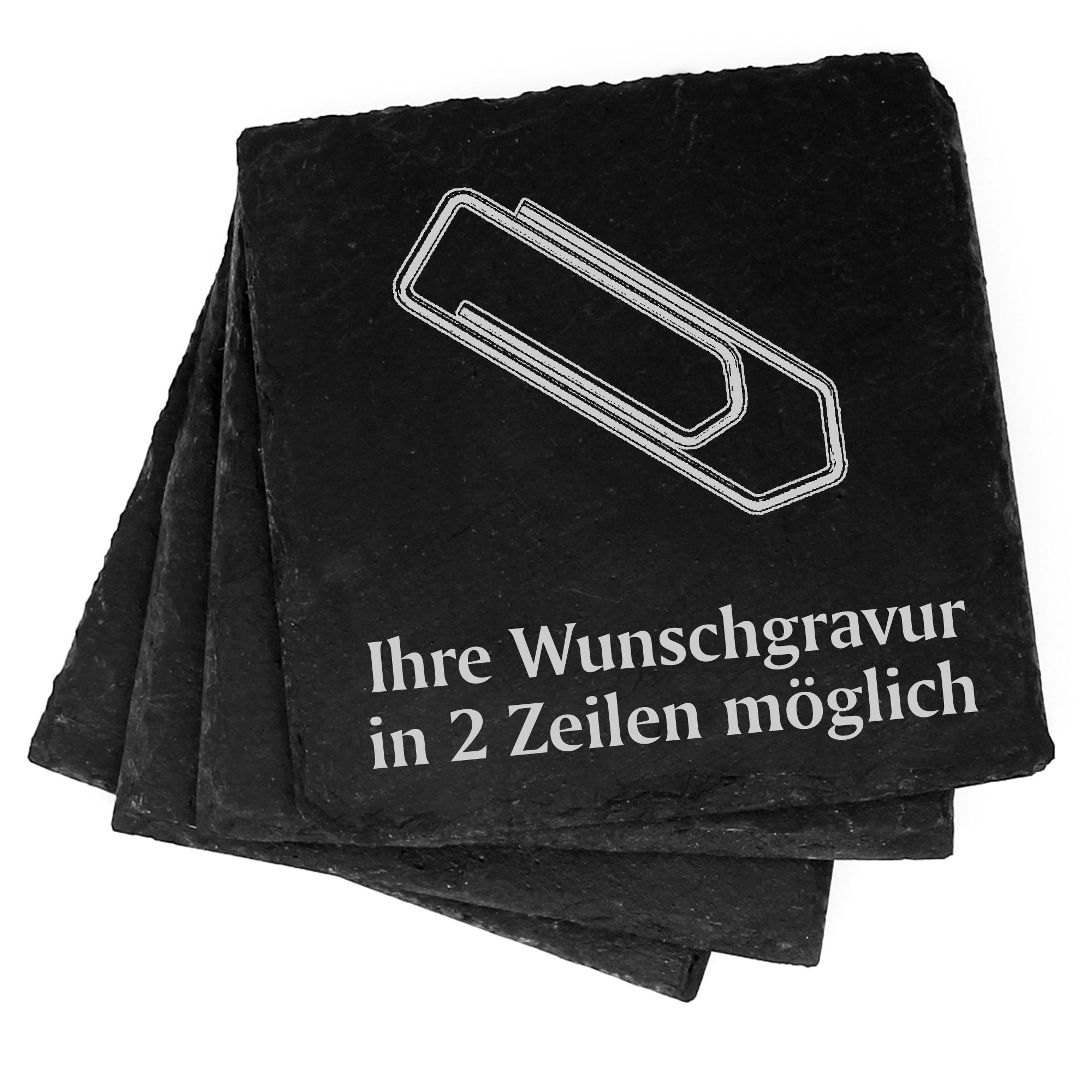 4x Büroklammer Deko Schiefer Untersetzer Wunschgravur Set - 11 x 11 cm