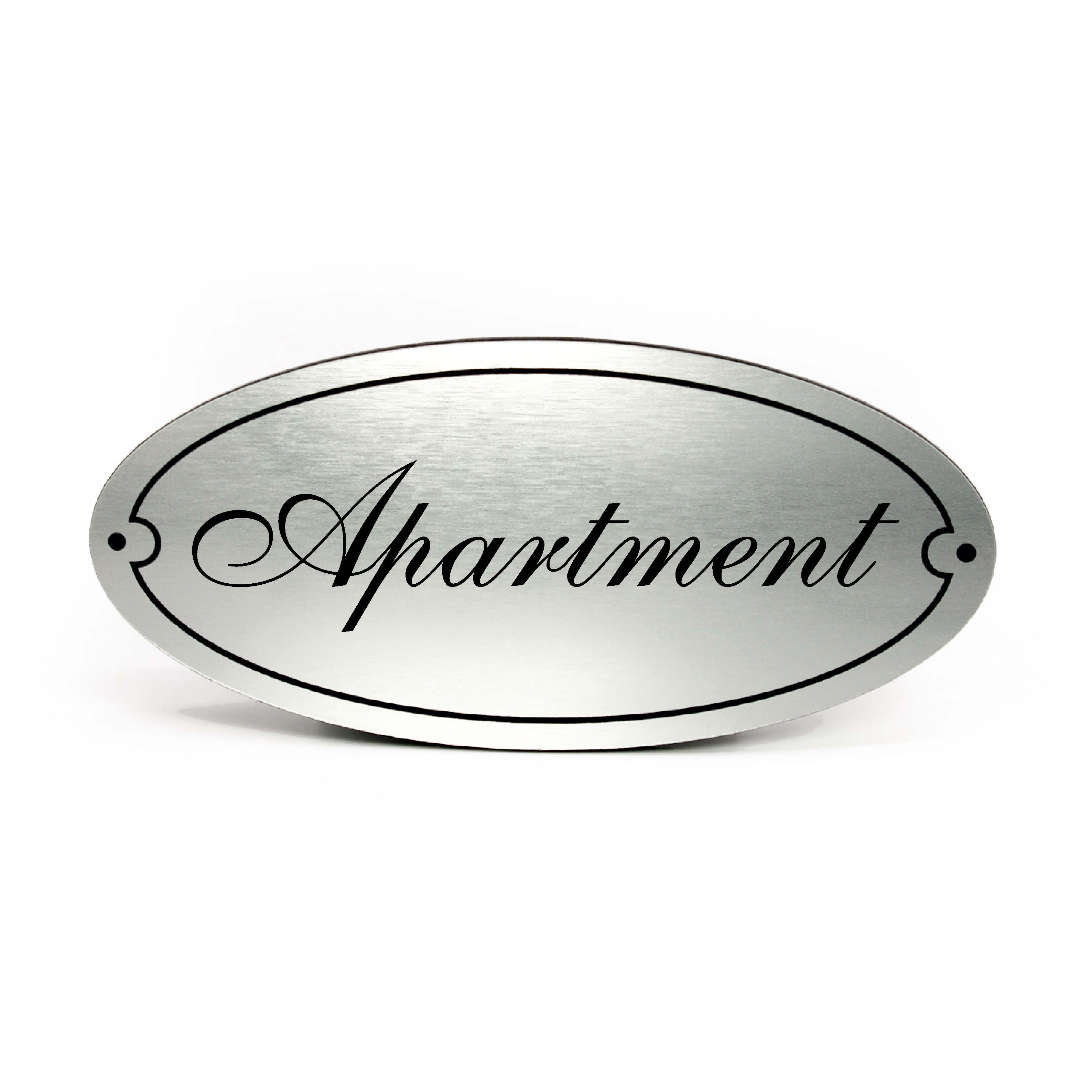 Apartment Schild Türschild Kunststoff silbergrau graviert oval selbstklebend Wohnung Türdeko 15 x 7