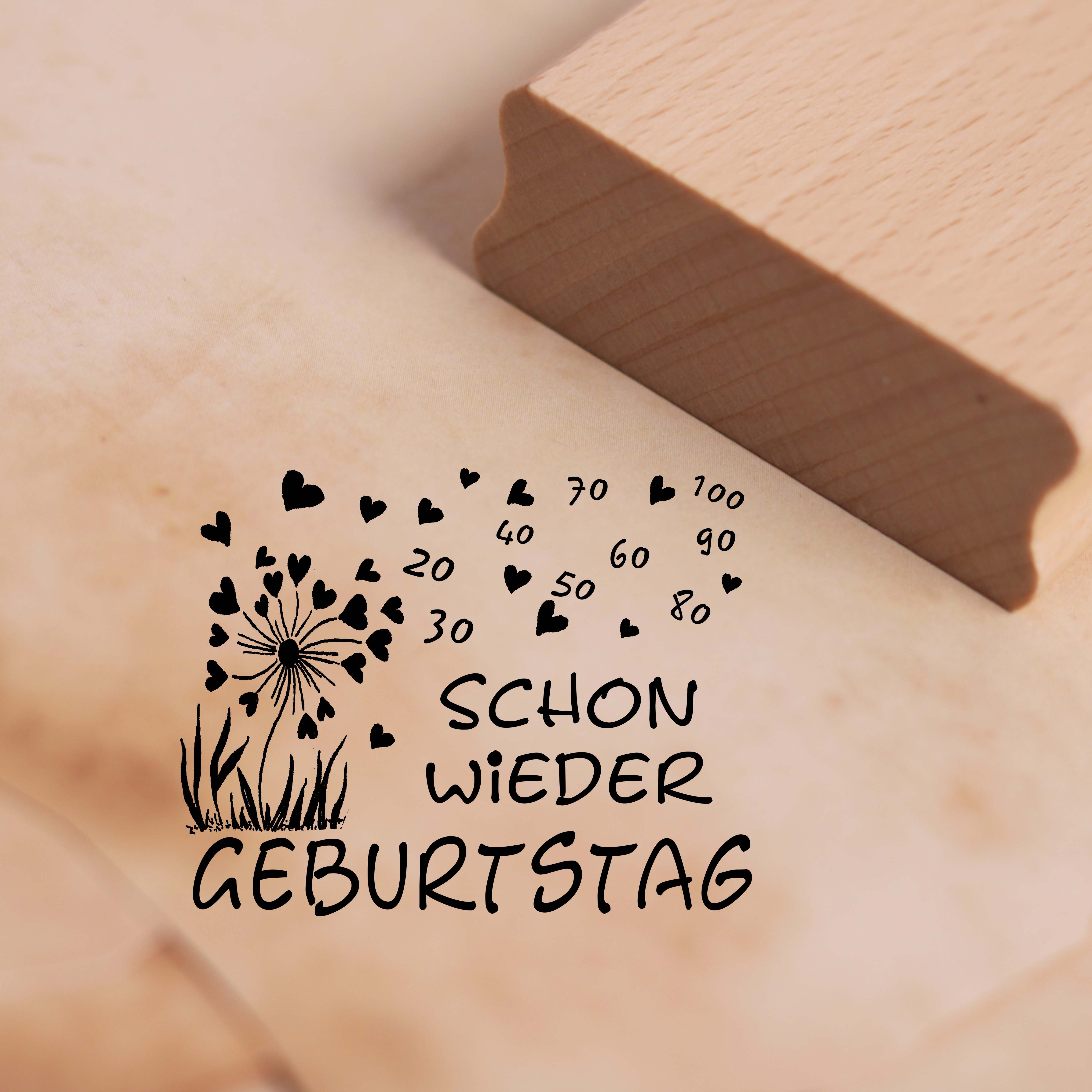 Motivstempel Schon wieder Geburtstag Stempel Zahlen Herzen 48 x 38 mm