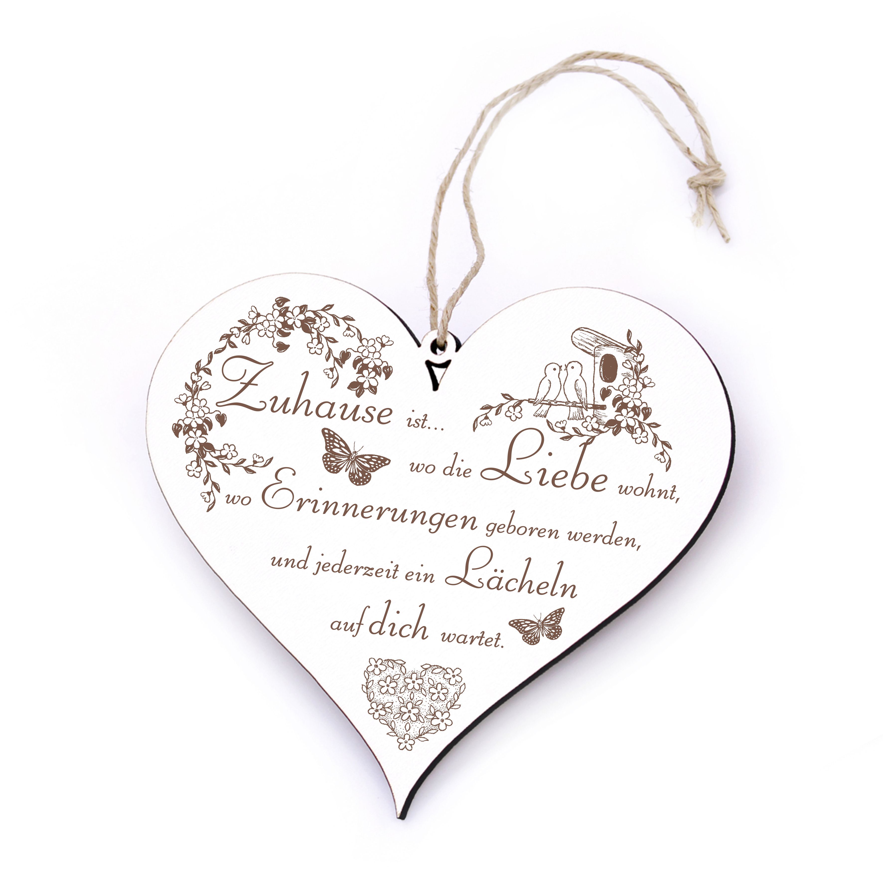 Herz Schild Spruch Zuhause ist, wo die Liebe wohnt, wo Erinnerungen geboren werden - 13 x 12 cm