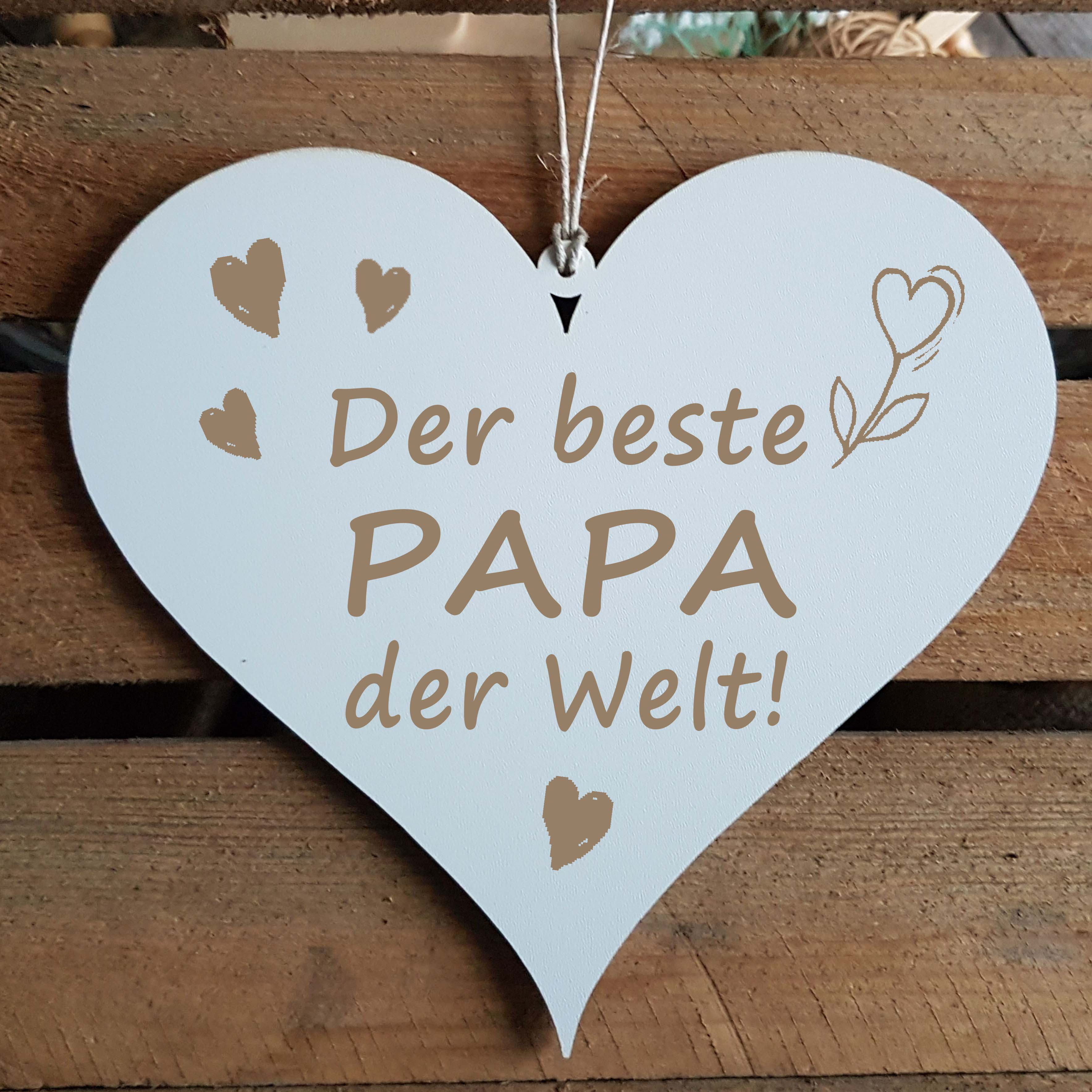 Herz Schild « DER BESTE PAPA DER WELT » mit Motiv Herzen