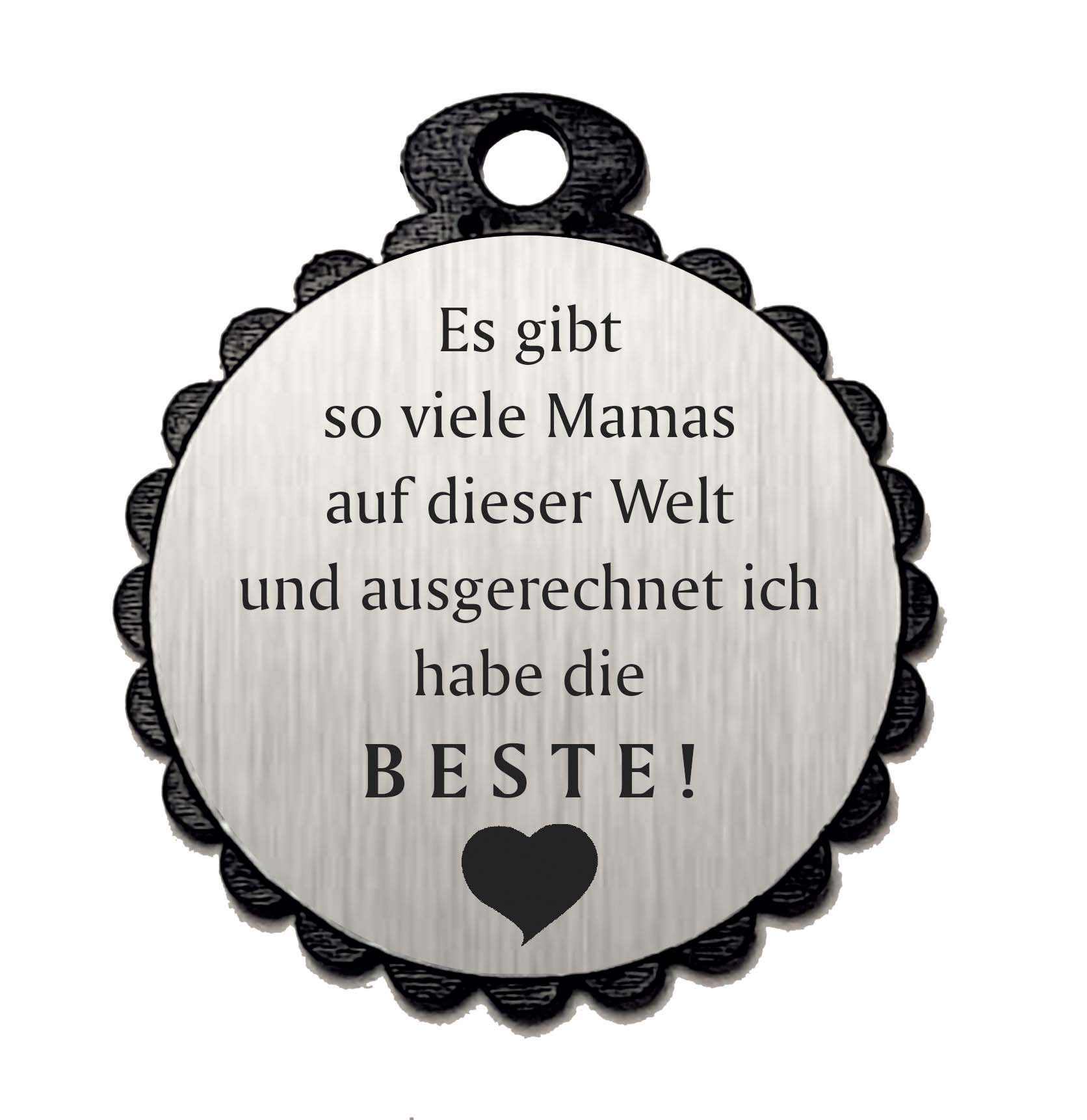 Runder Anhänger « BESTE MAMA » mit Motiv - Aluminium Look - silber