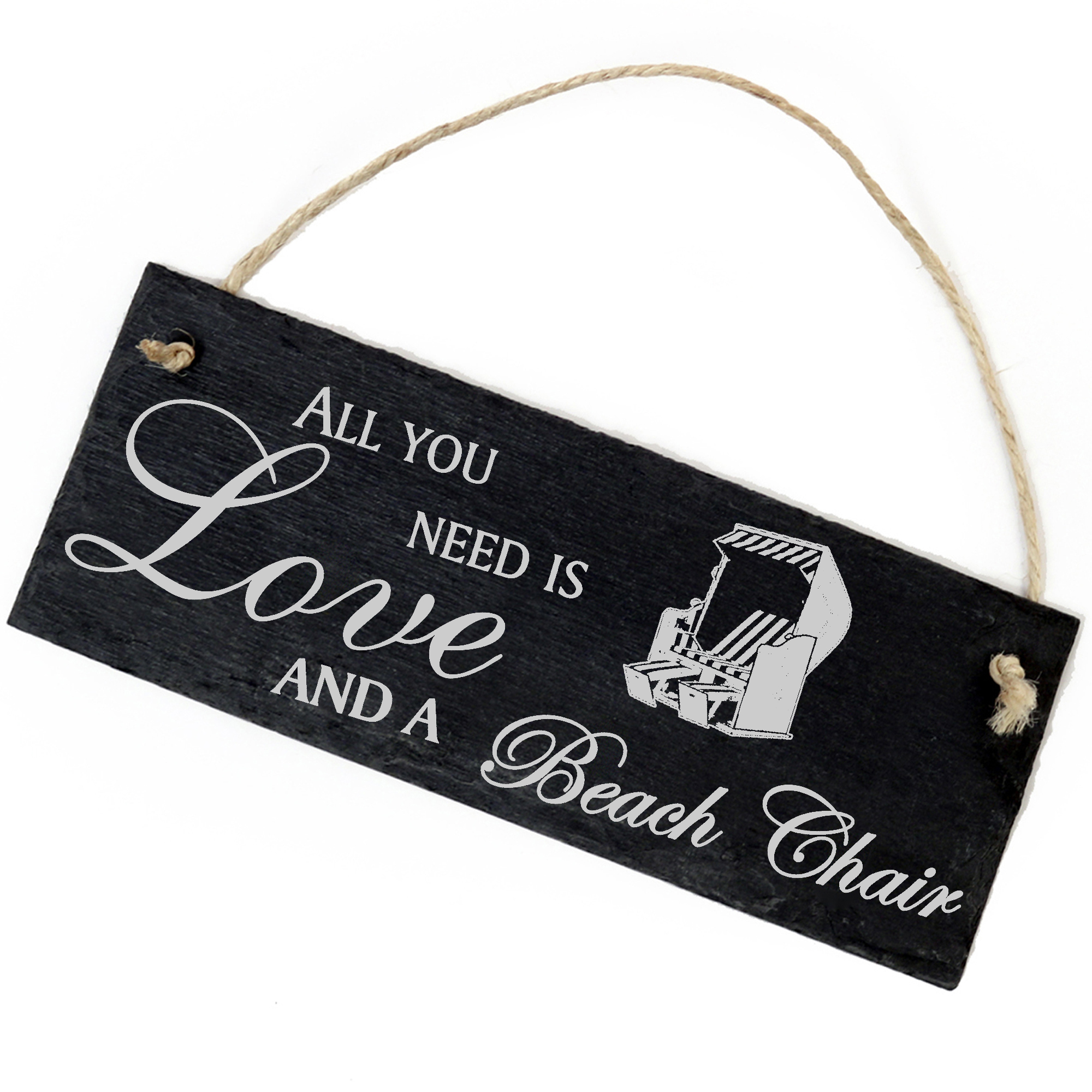 Schiefertafel Deko Strandkorb Schild 22 x 8 cm - All you need is Love and a Beach Chair