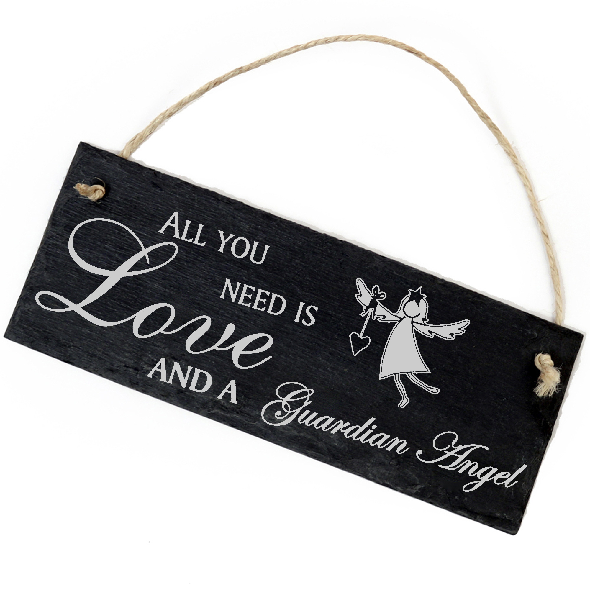 Schiefertafel Deko Engel Schutzengel mit Herz Schild 22 x 8 cm - All you need is Love and a Guardian