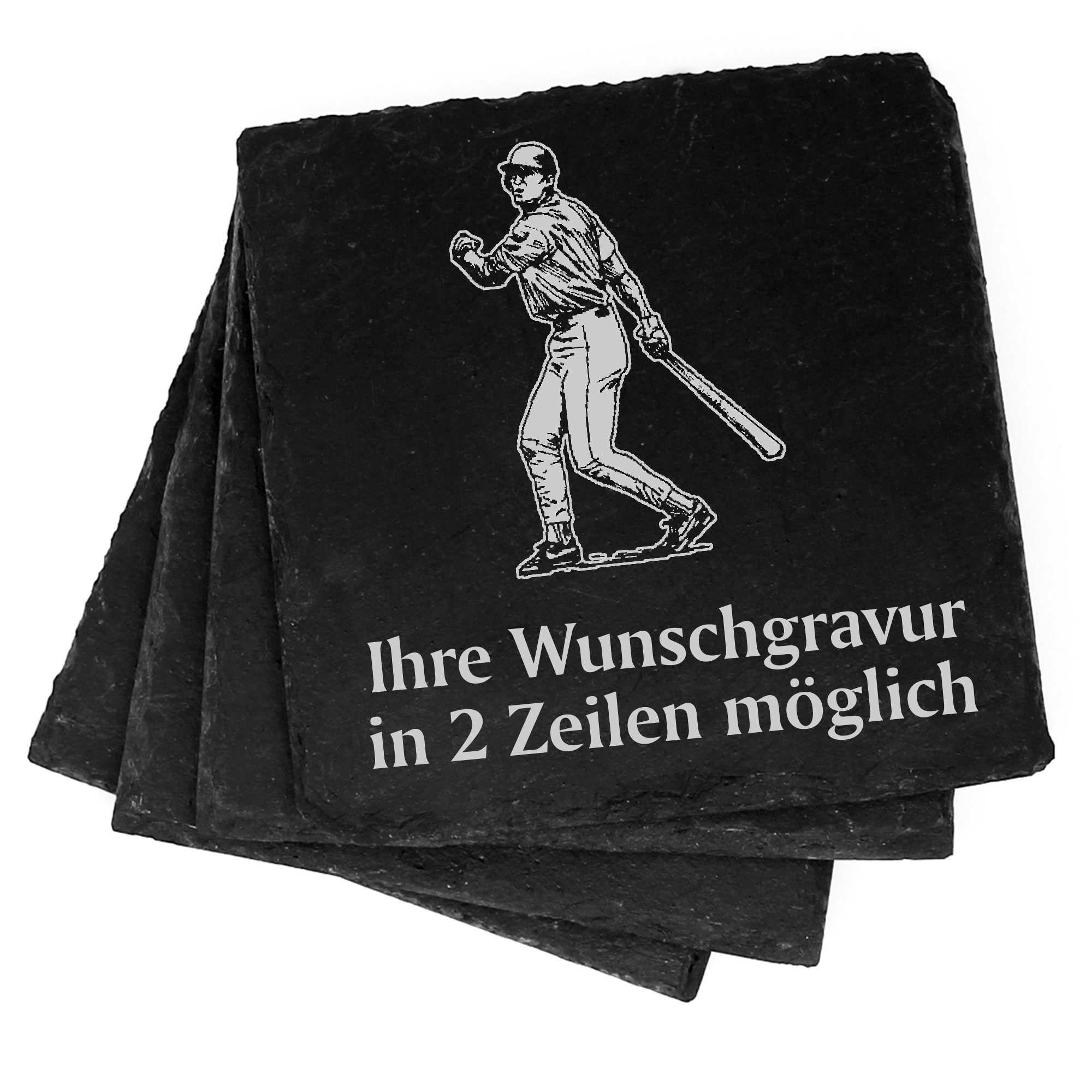 4x Baseball Deko Schiefer Untersetzer Wunschgravur Set - 11 x 11 cm