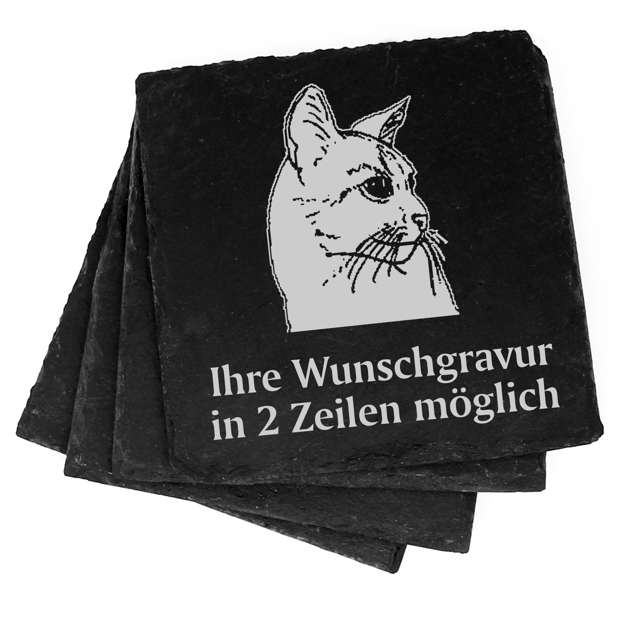 4x Abessinierkatze  Deko Schiefer Untersetzer Wunschgravur Set - 11 x 11 cm