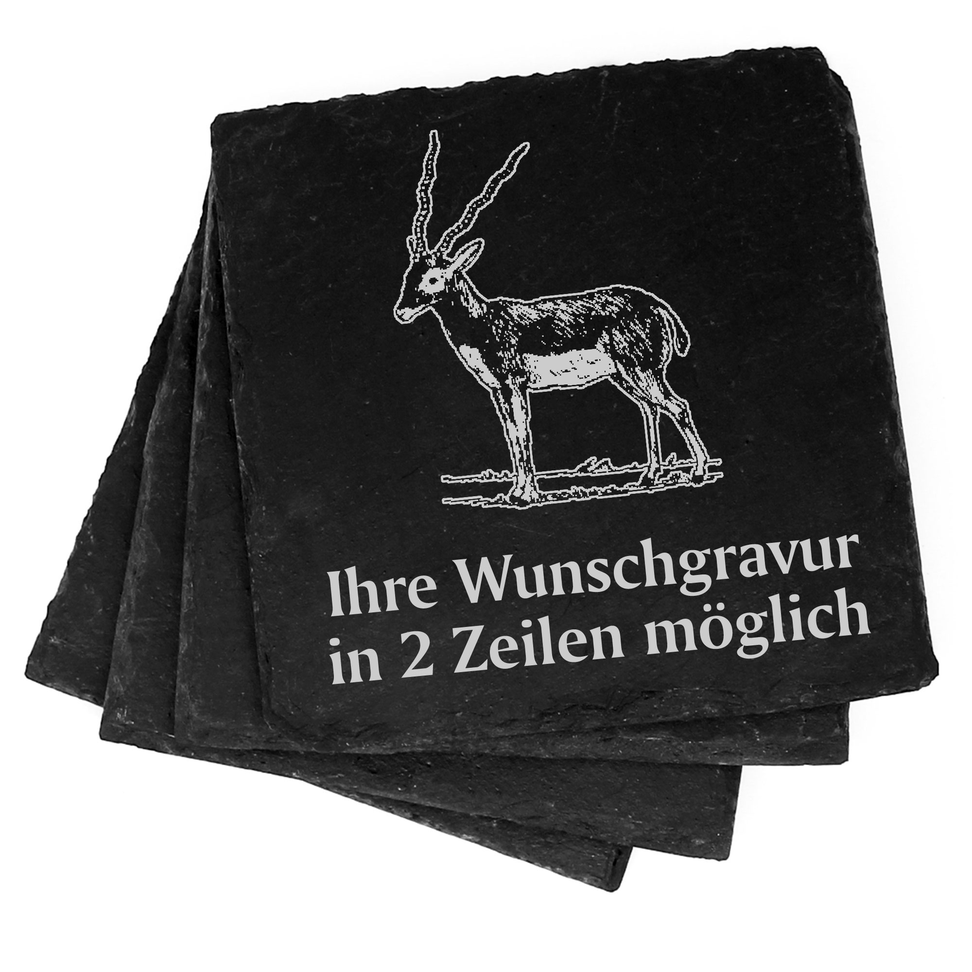 4x Antilope Deko Schiefer Untersetzer Wunschgravur Set - 11 x 11 cm