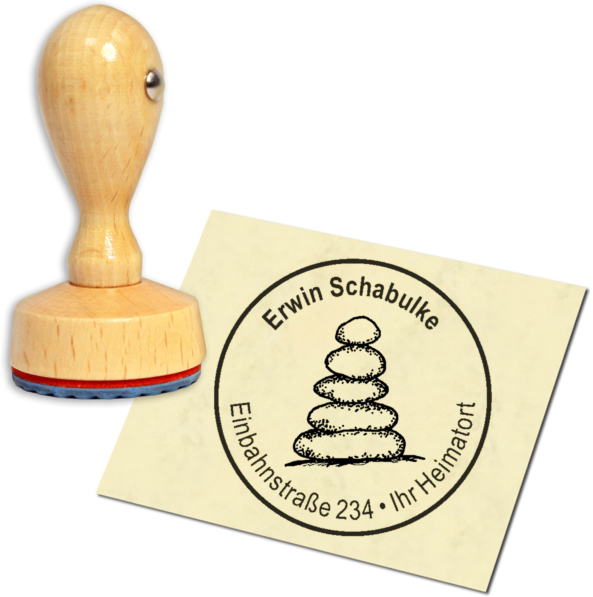 Stempel Adressstempel Holzstempel - Steinmännchen - rund 40mm