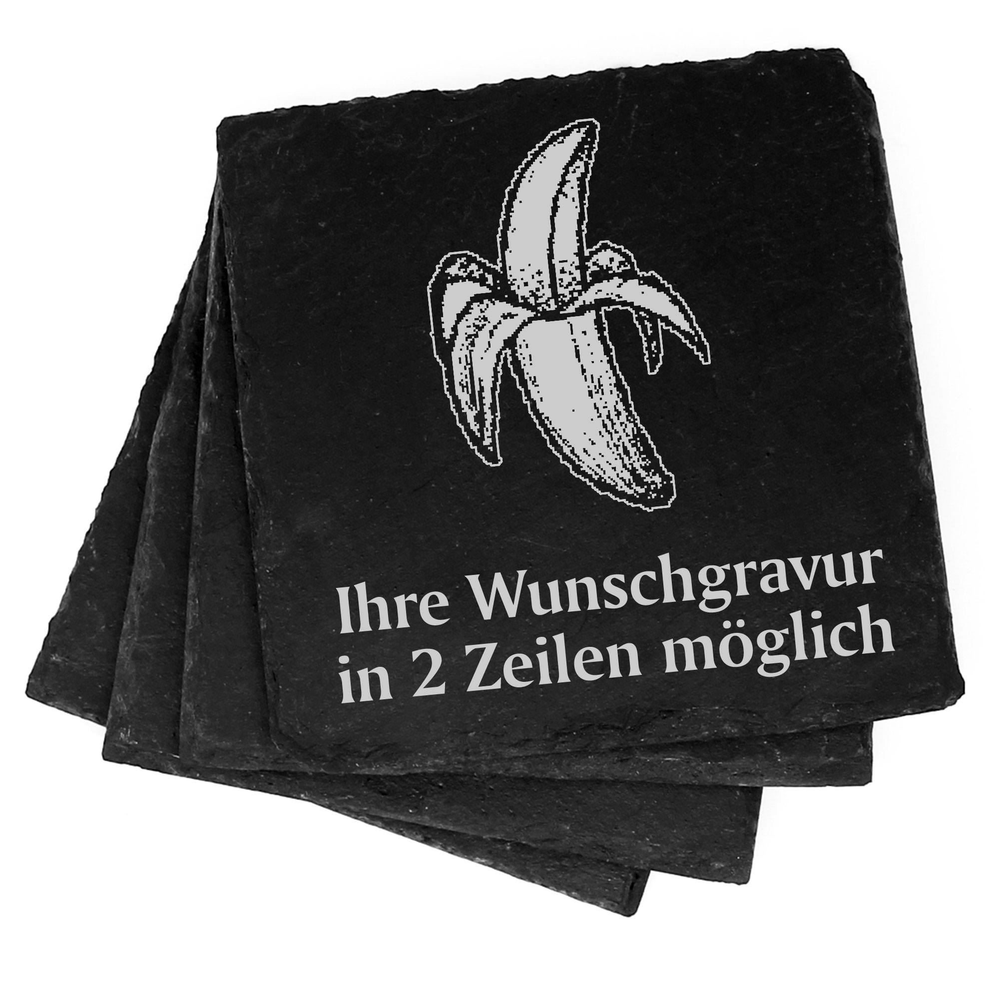 4x Banane Deko Schiefer Untersetzer Wunschgravur Set - 11 x 11 cm